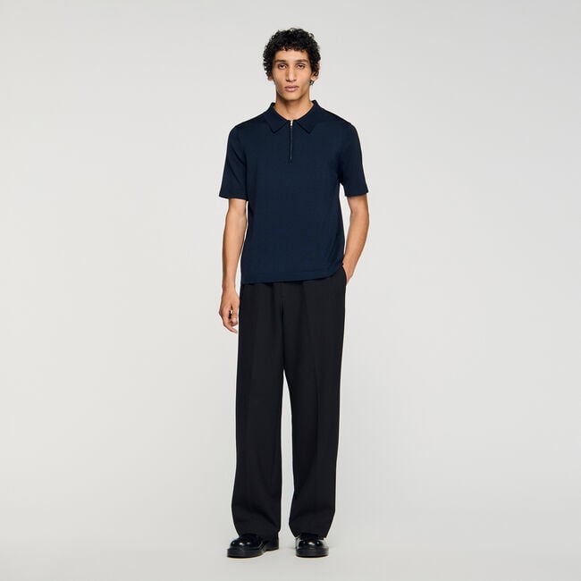 Knitted polo shirt with zip collar