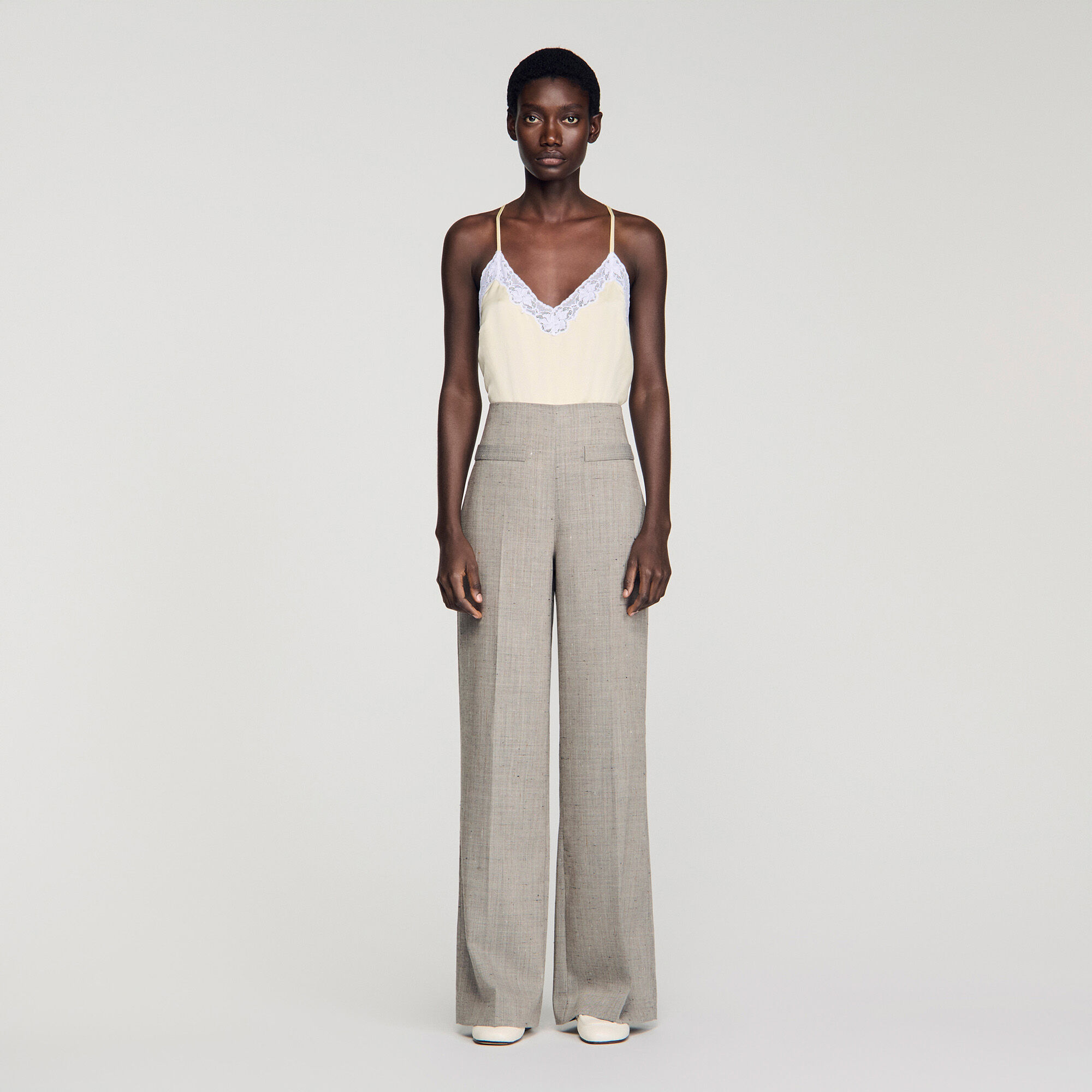 Wide-leg checked wool trousers