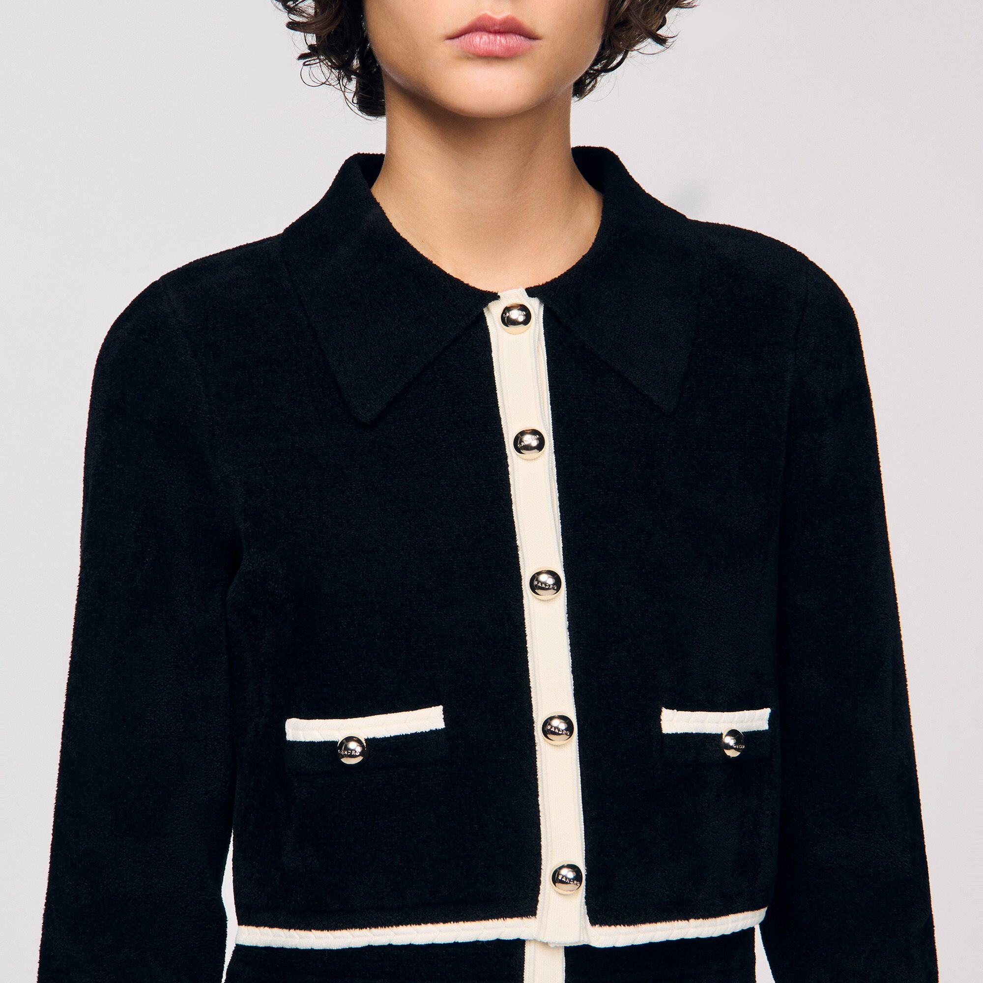 Two-tone shirt collar cardigan