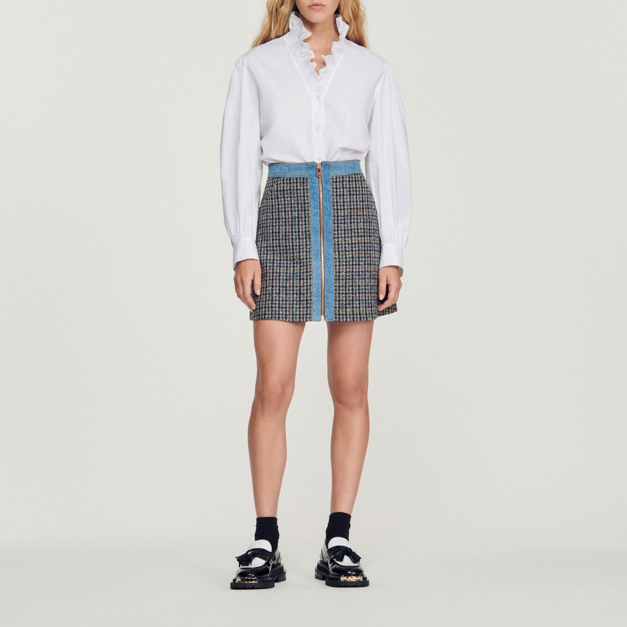 Short tweed and denim skirt