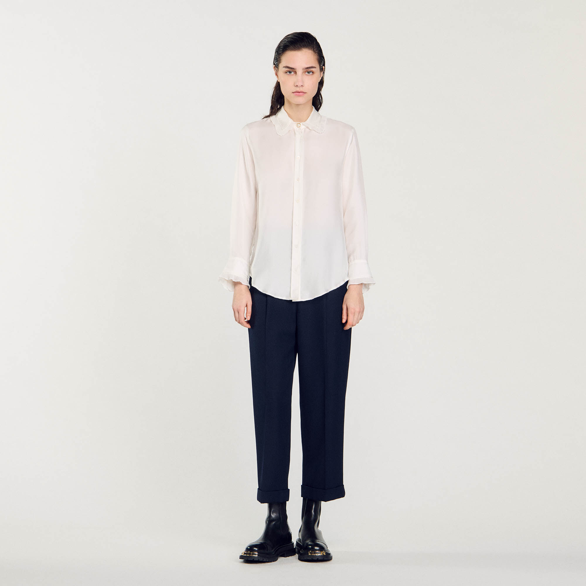 Silk shirt with pleated trim