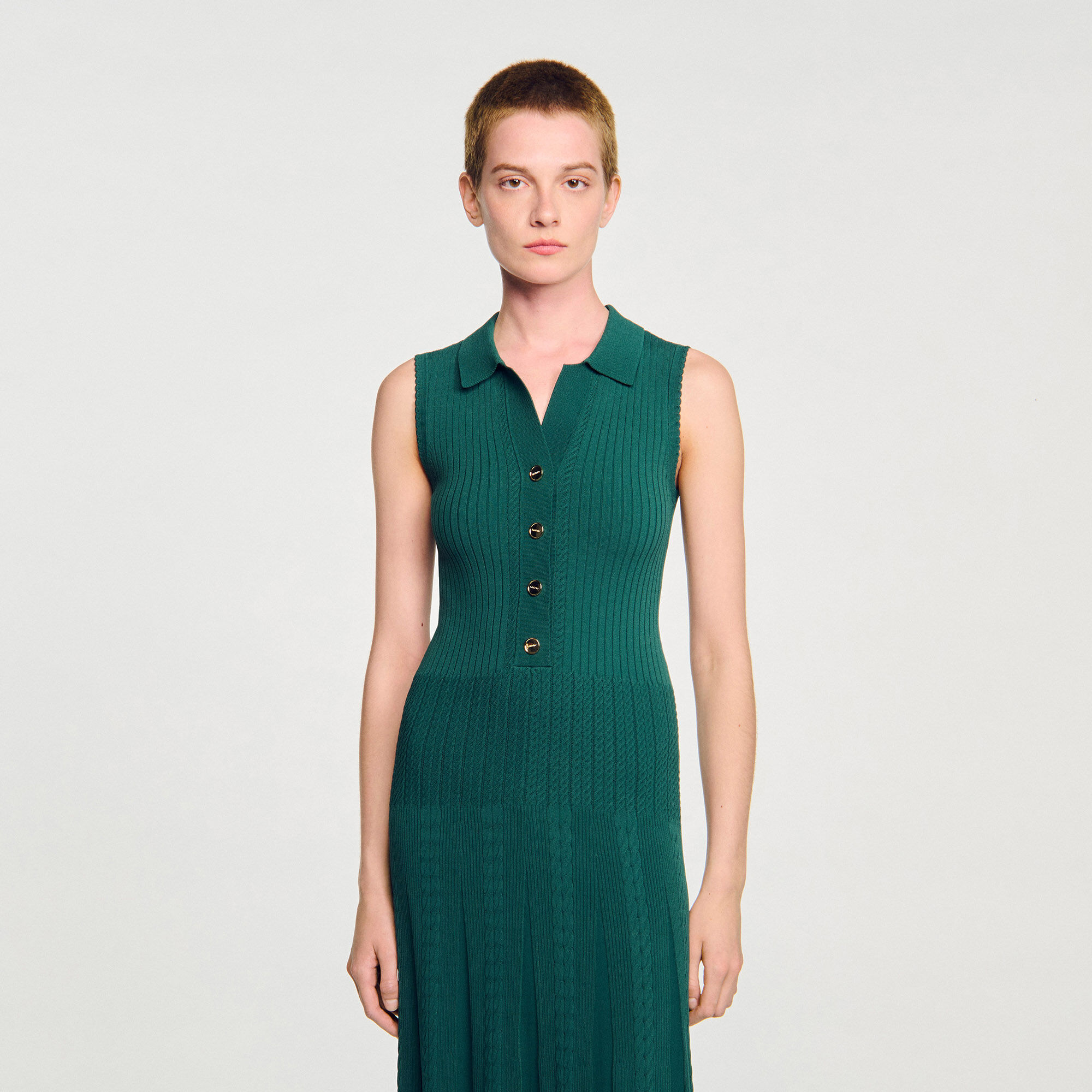 Knit dress with polo neck