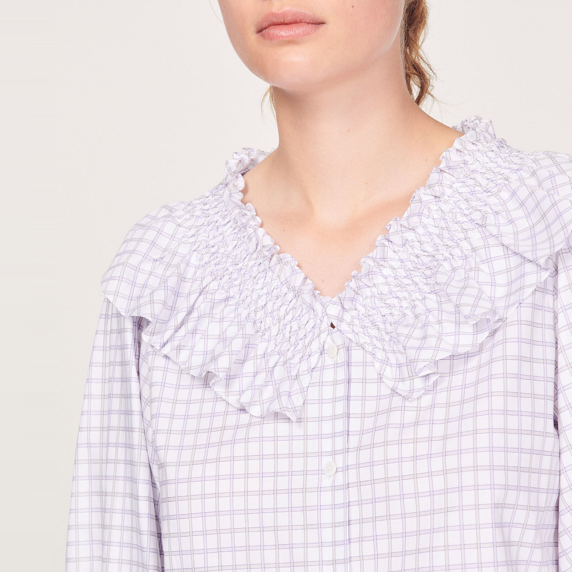 Checked shirt with ruffled collar