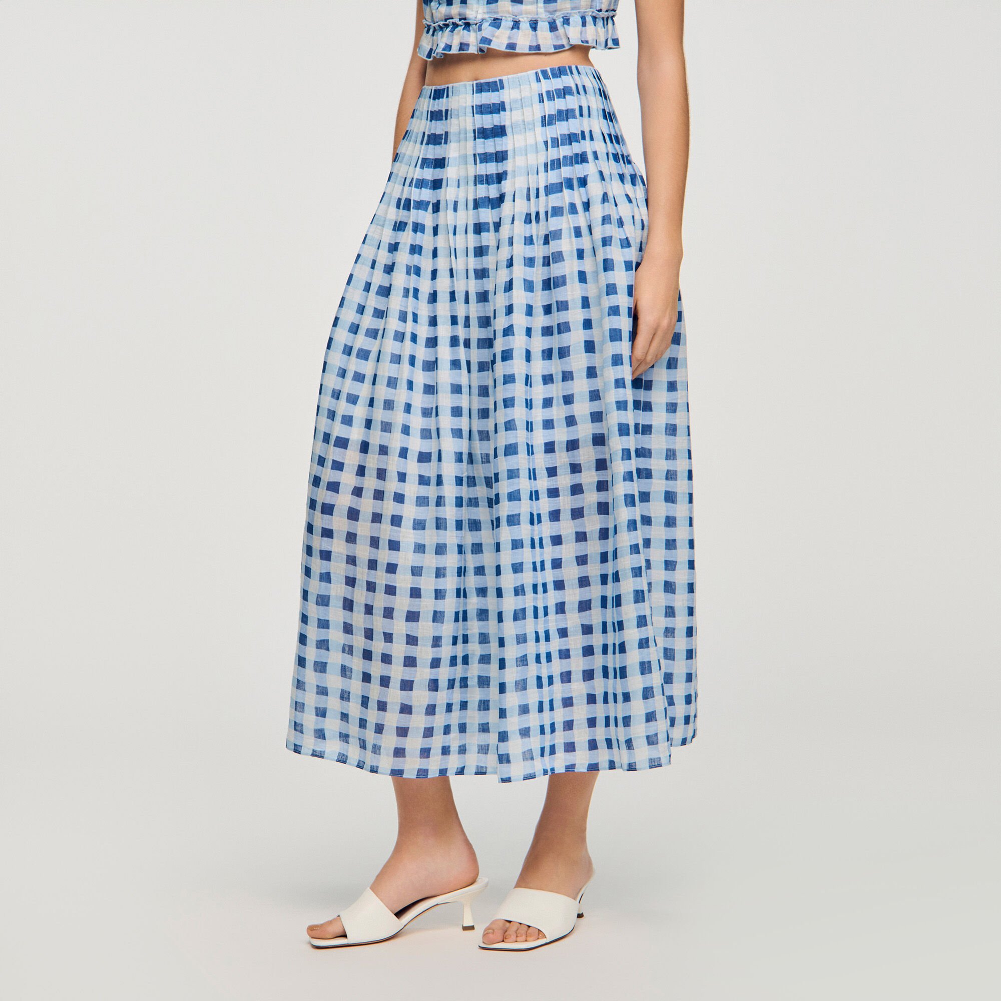 Long gingham linen skirt