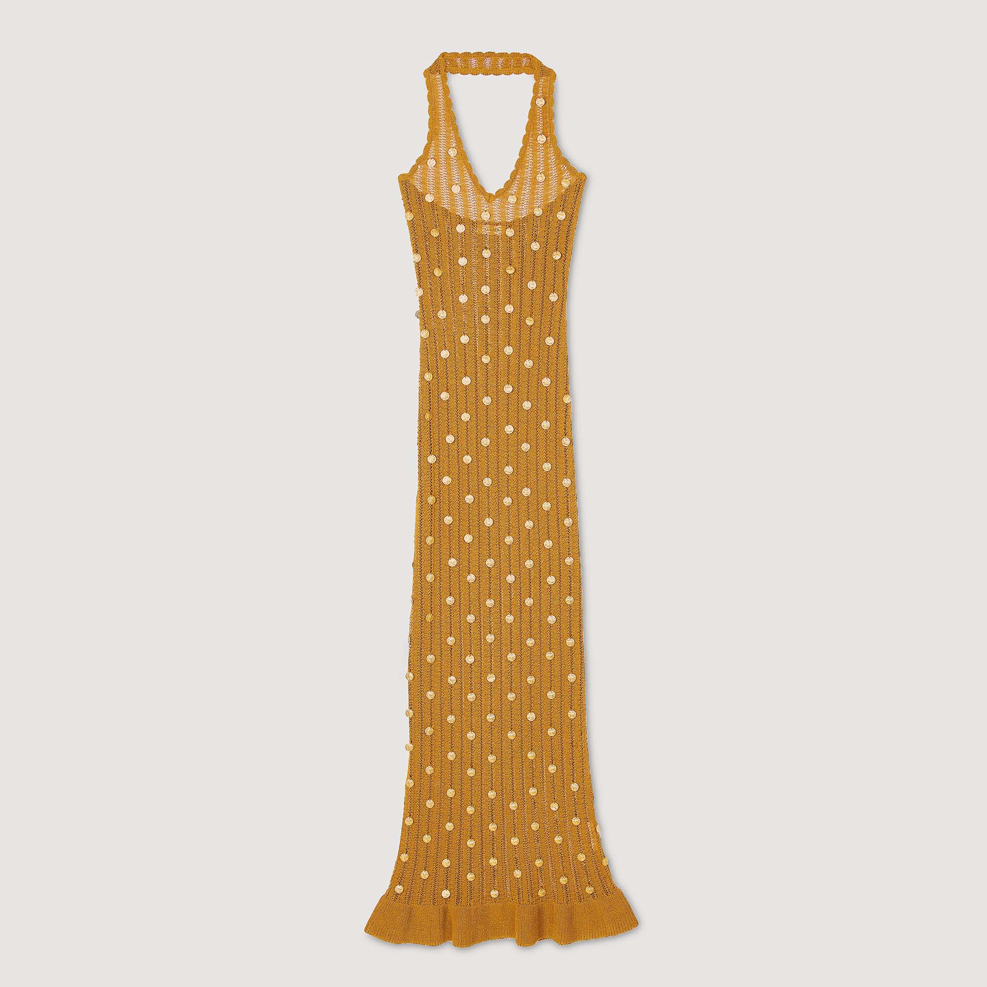 Long knit dress with fringes