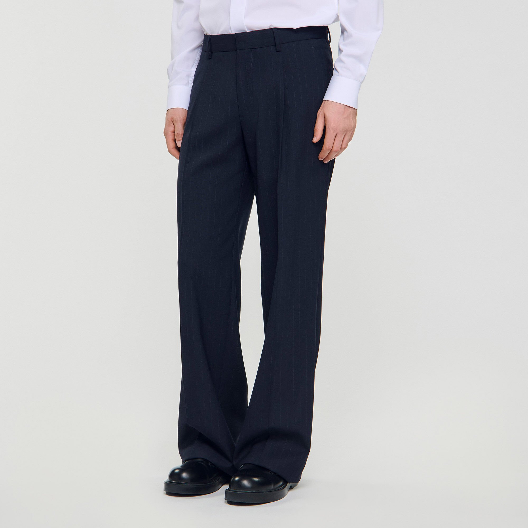 Wide-leg wool suit trousers