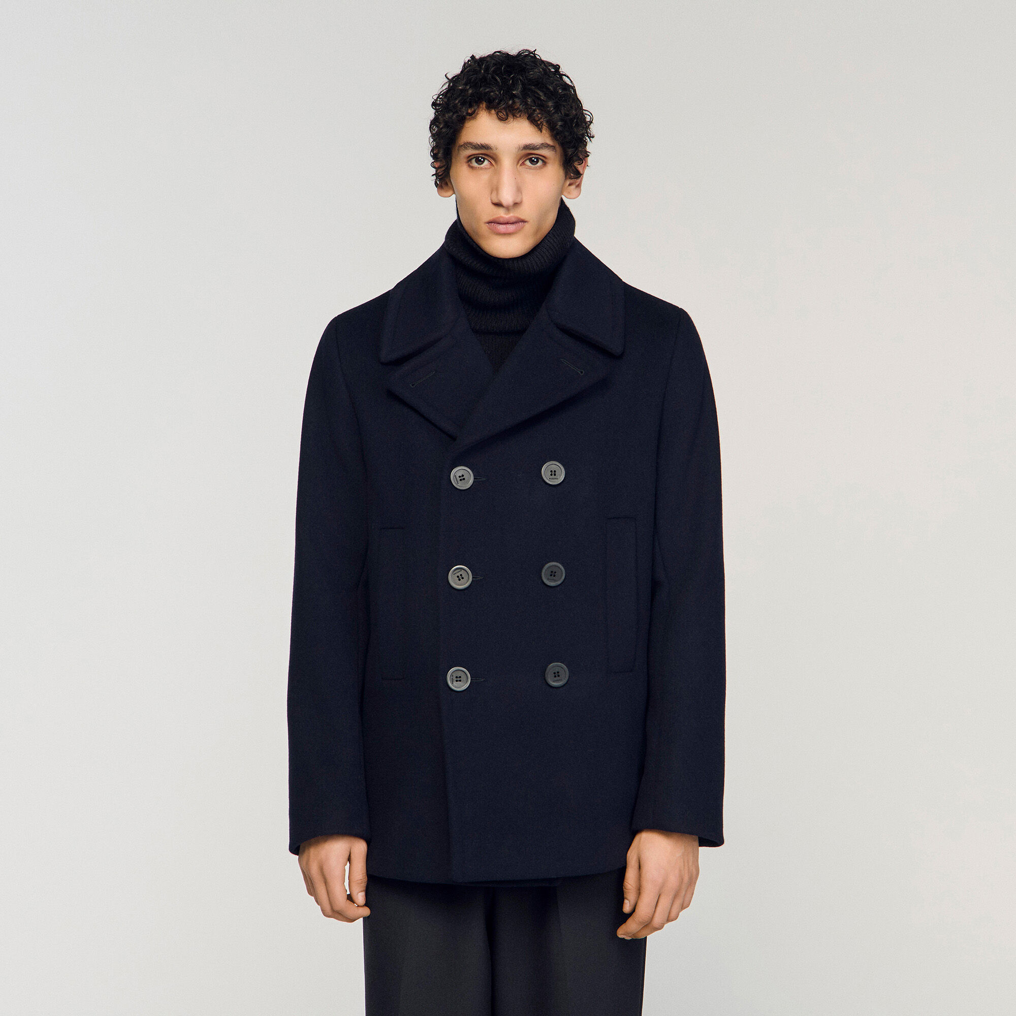 Straight-fit wool-blend coat blue for Men | Sandro Paris
