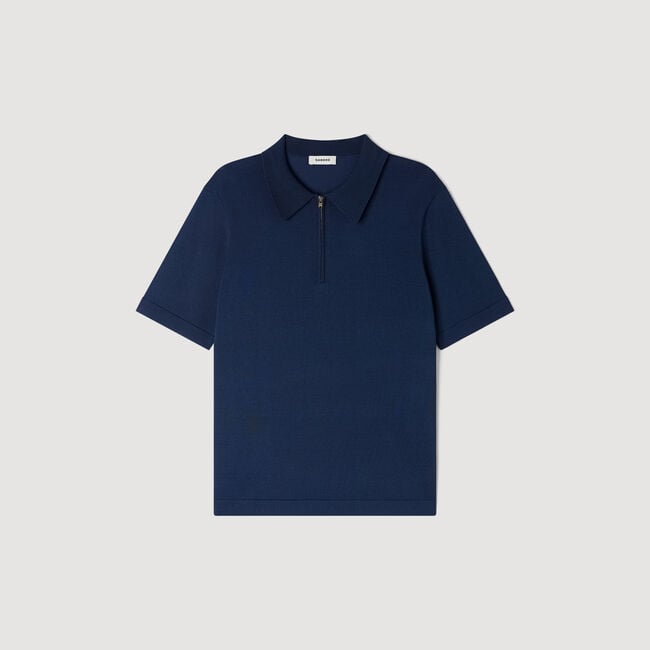 Knitted polo shirt with zip collar