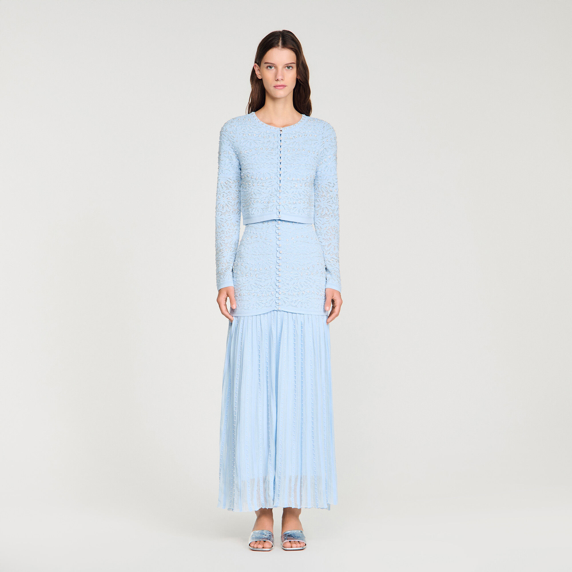 Cropped pearled cardigan