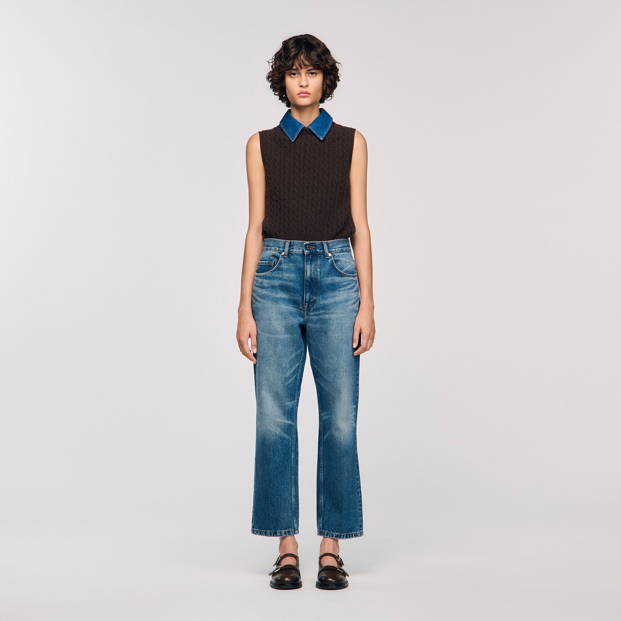 Knit and denim jumper