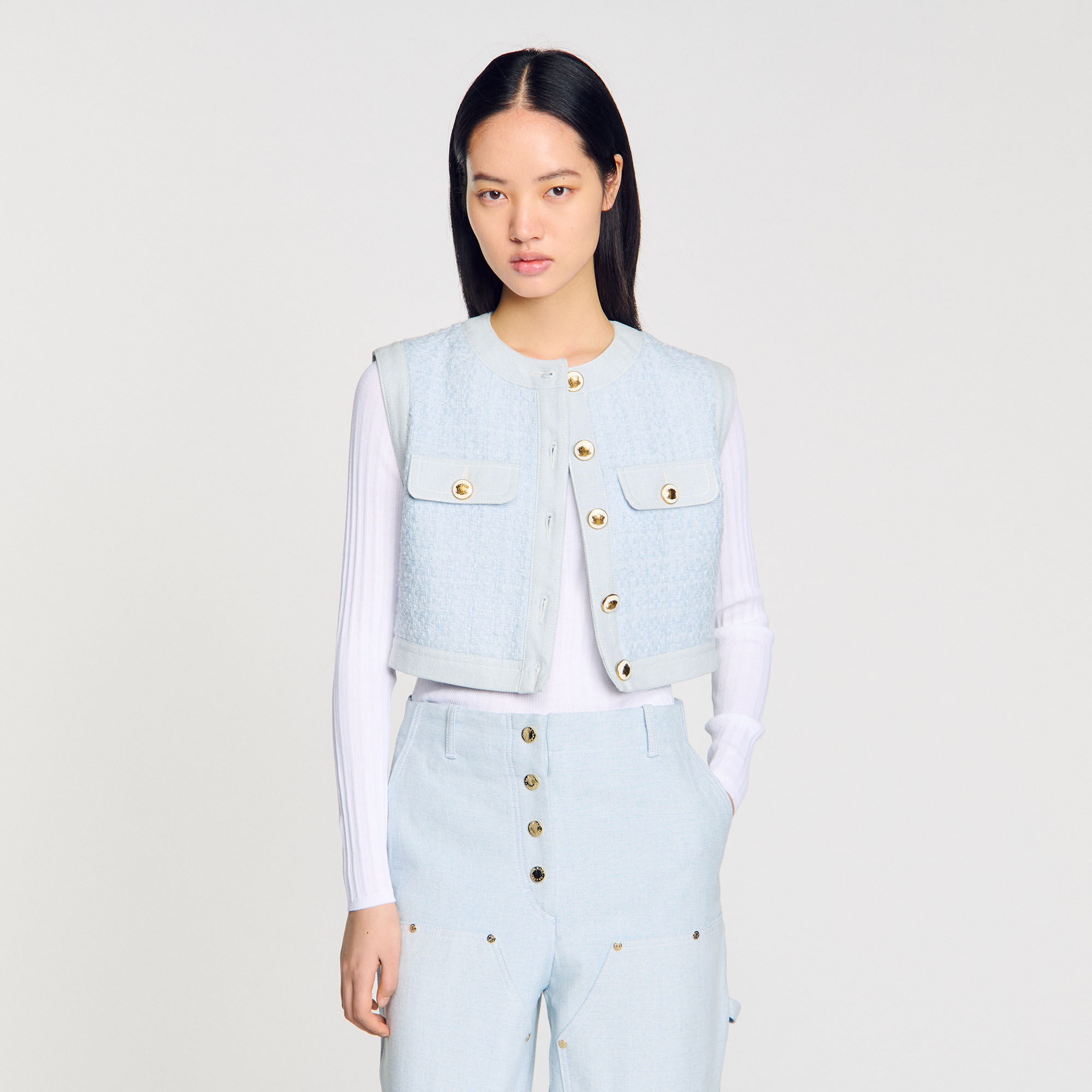 Ribbed jumper with Tunisian collar