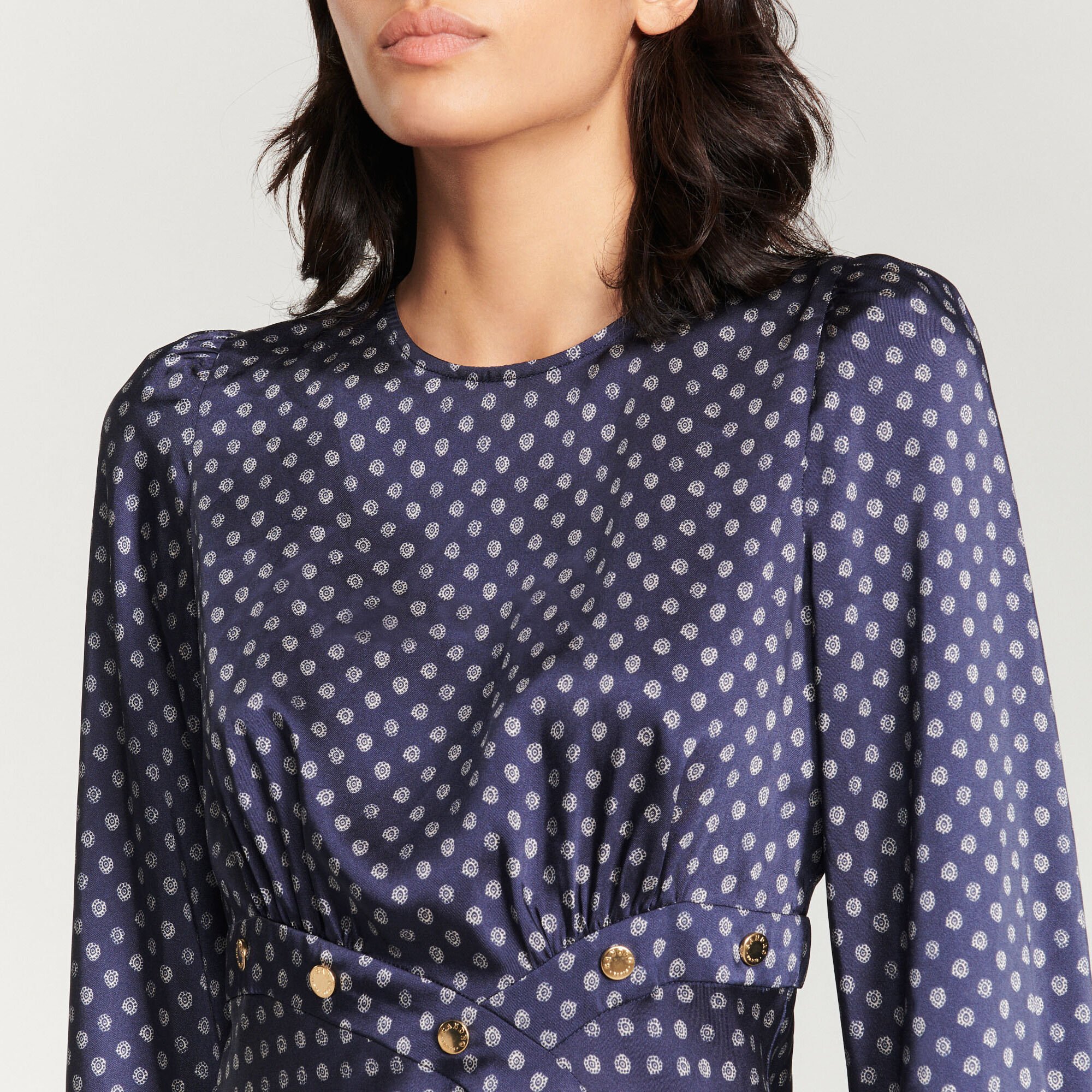 Long flowing dress with polka-dot print