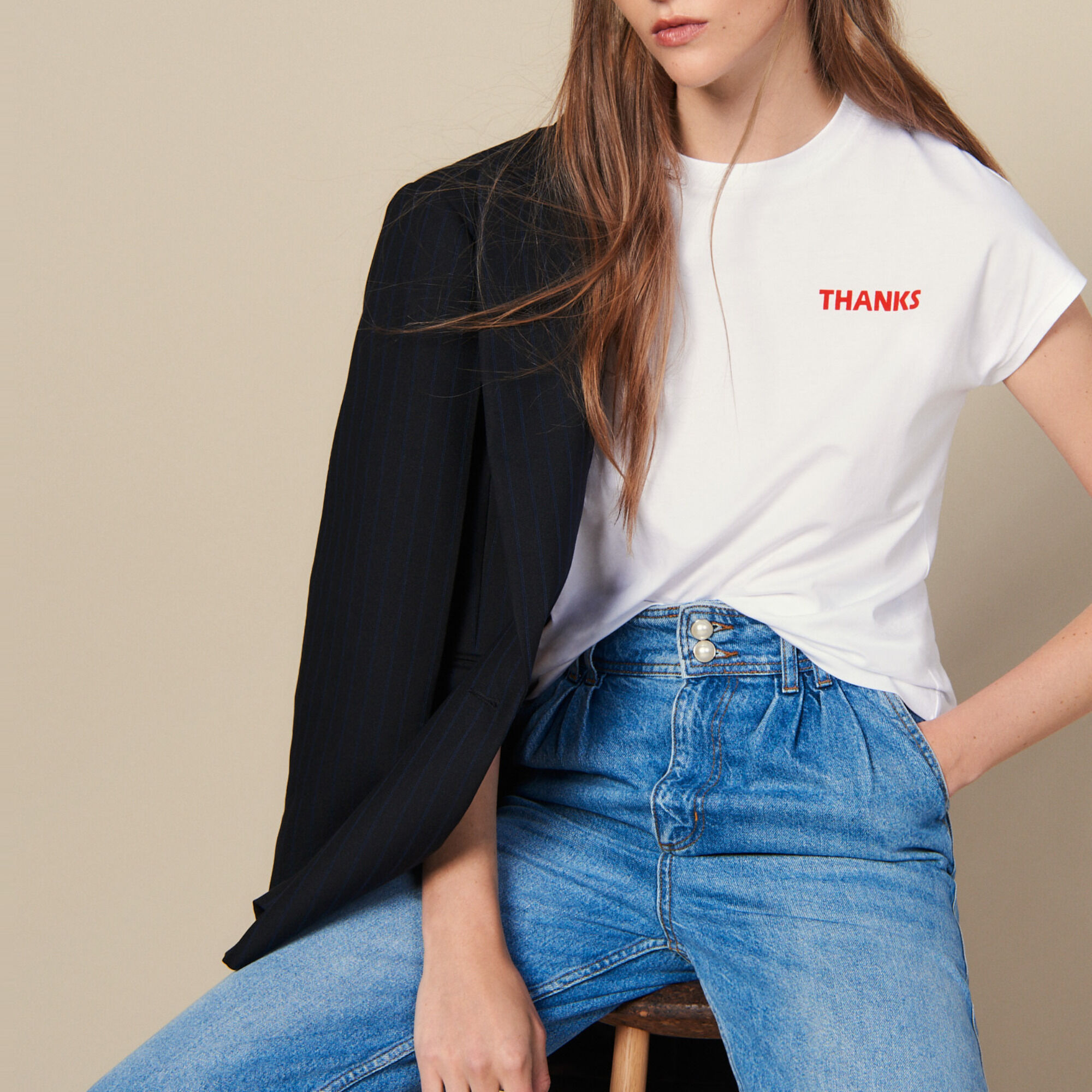 Thanks T shirt white beige For Women Sandro Paris