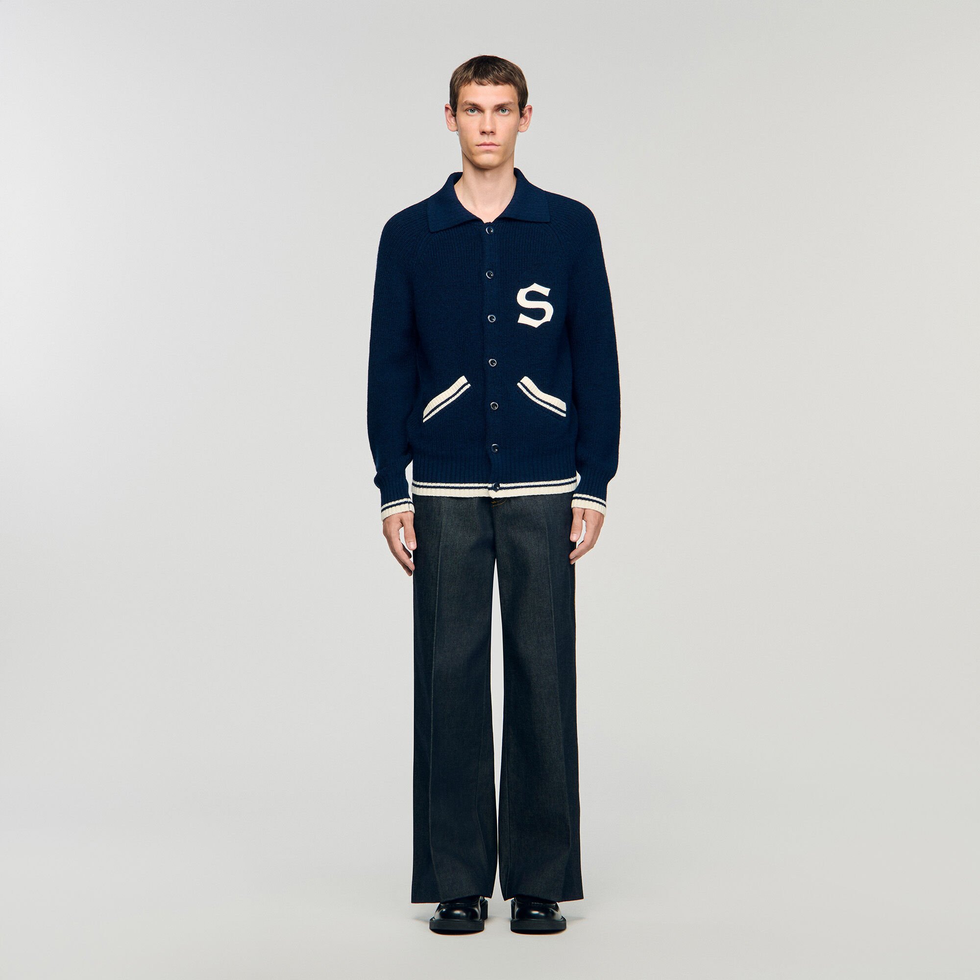 Wool cardigan with patch S