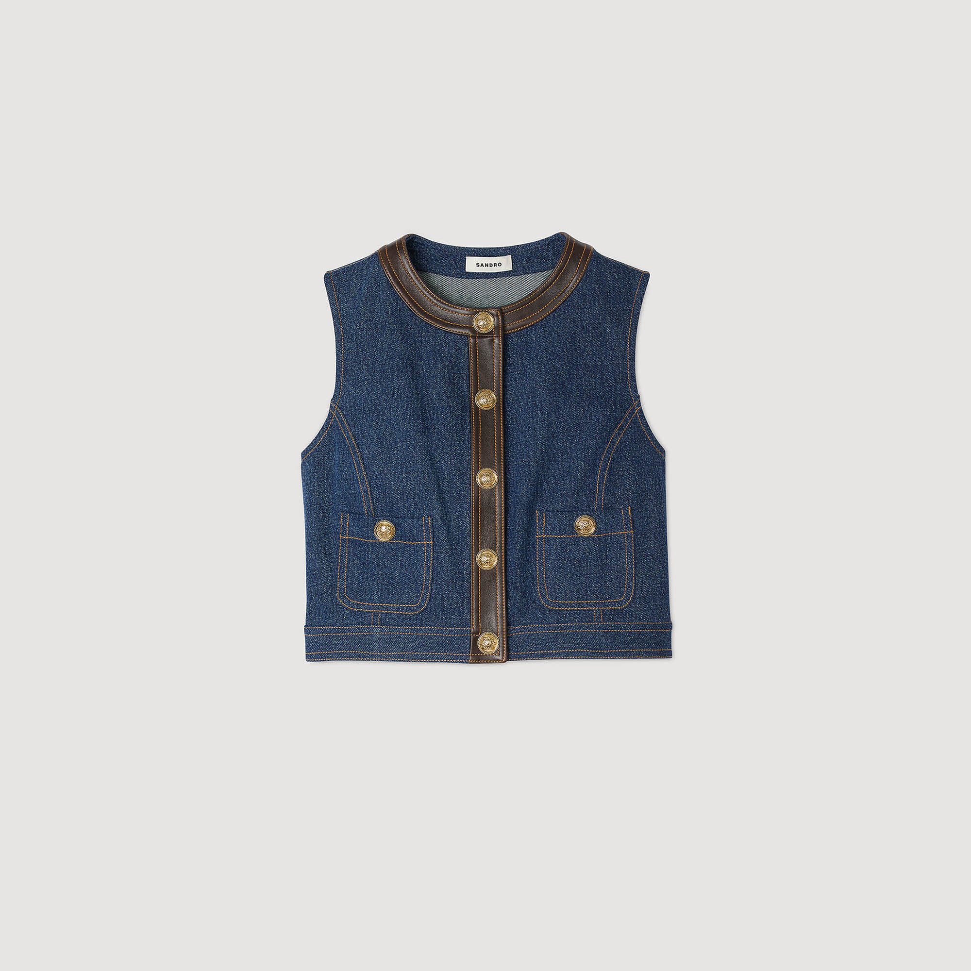 Denim and leather top