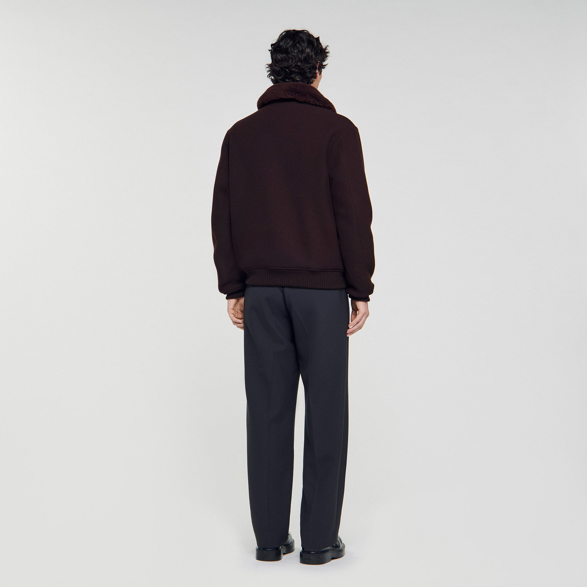 Wool aviator jacket with shearling