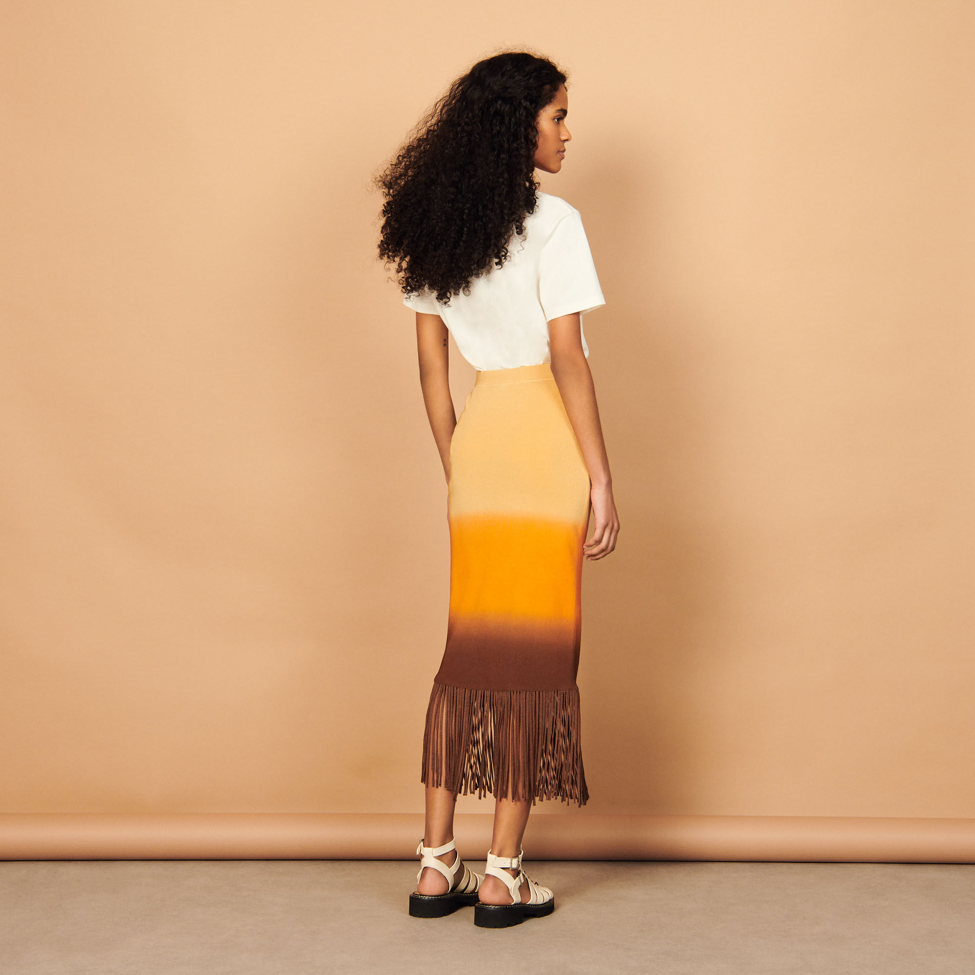 Midi skirt with tie-dye fringing