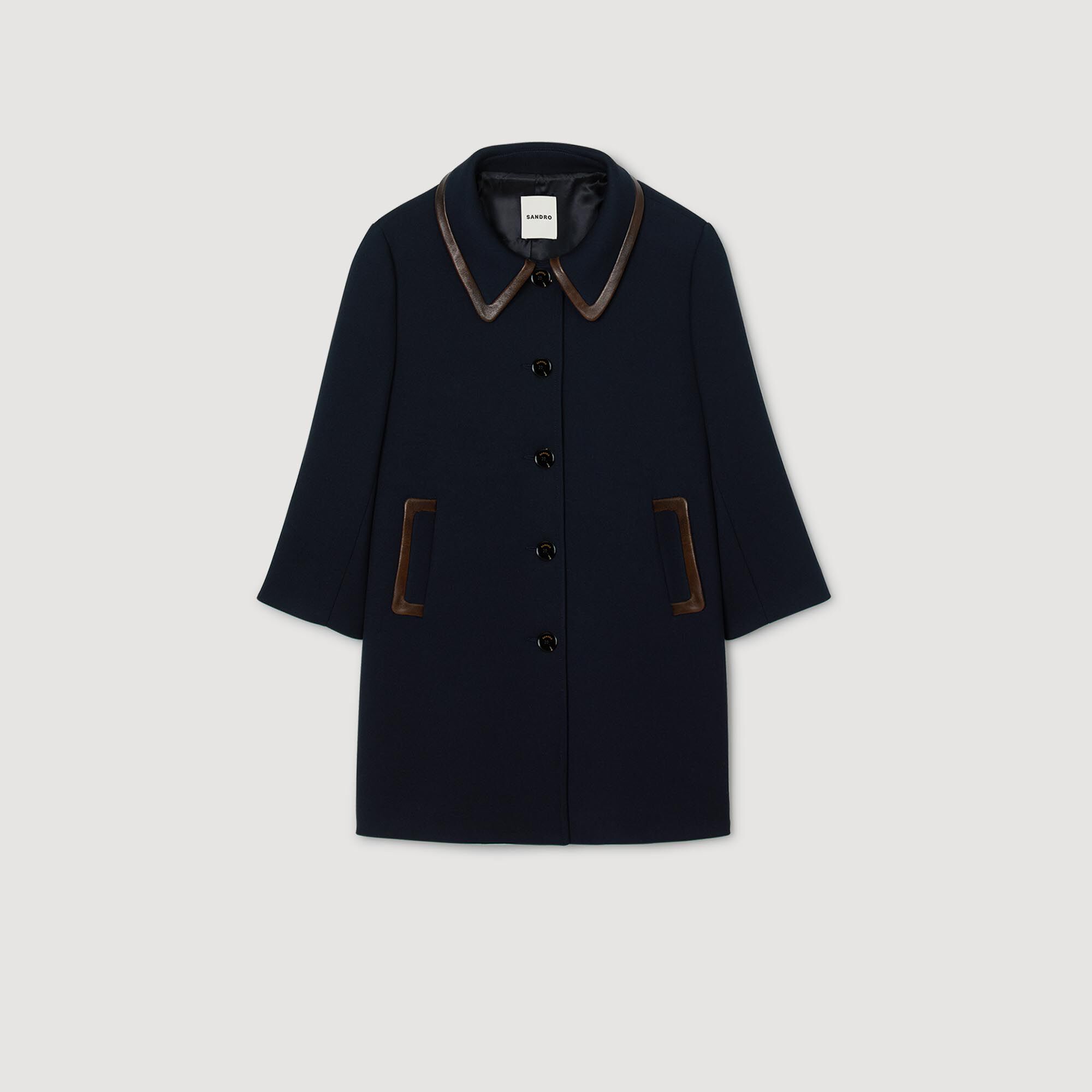 Coat with leather stripes