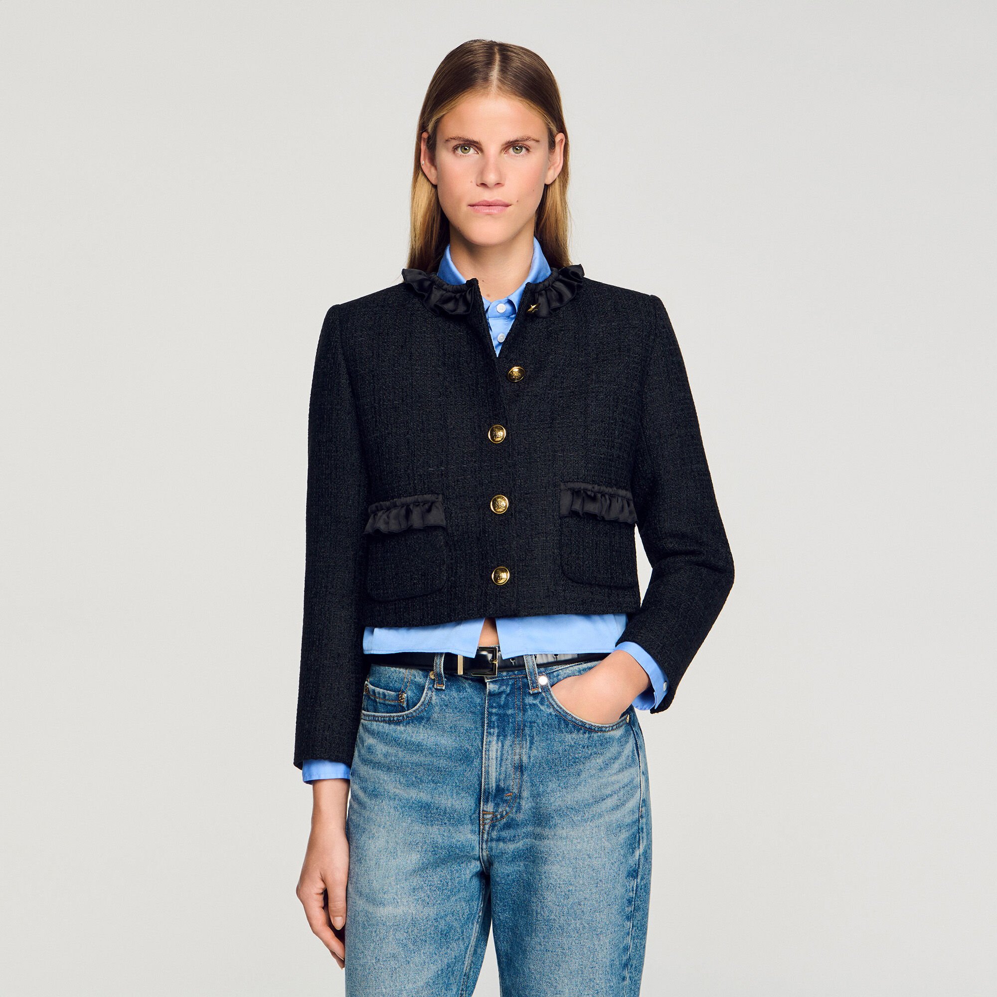 Ruffled tweed jacket