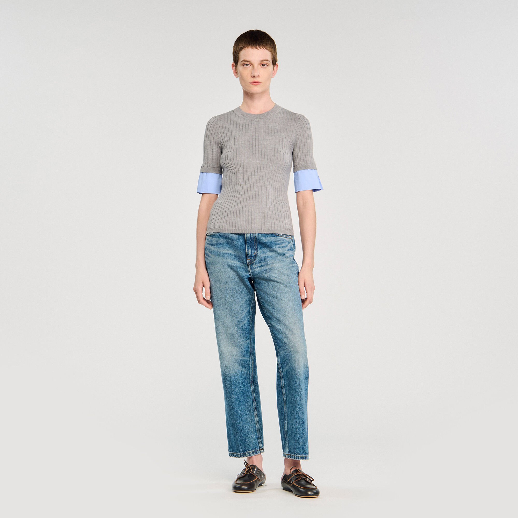 Jumper with contrast short sleeves