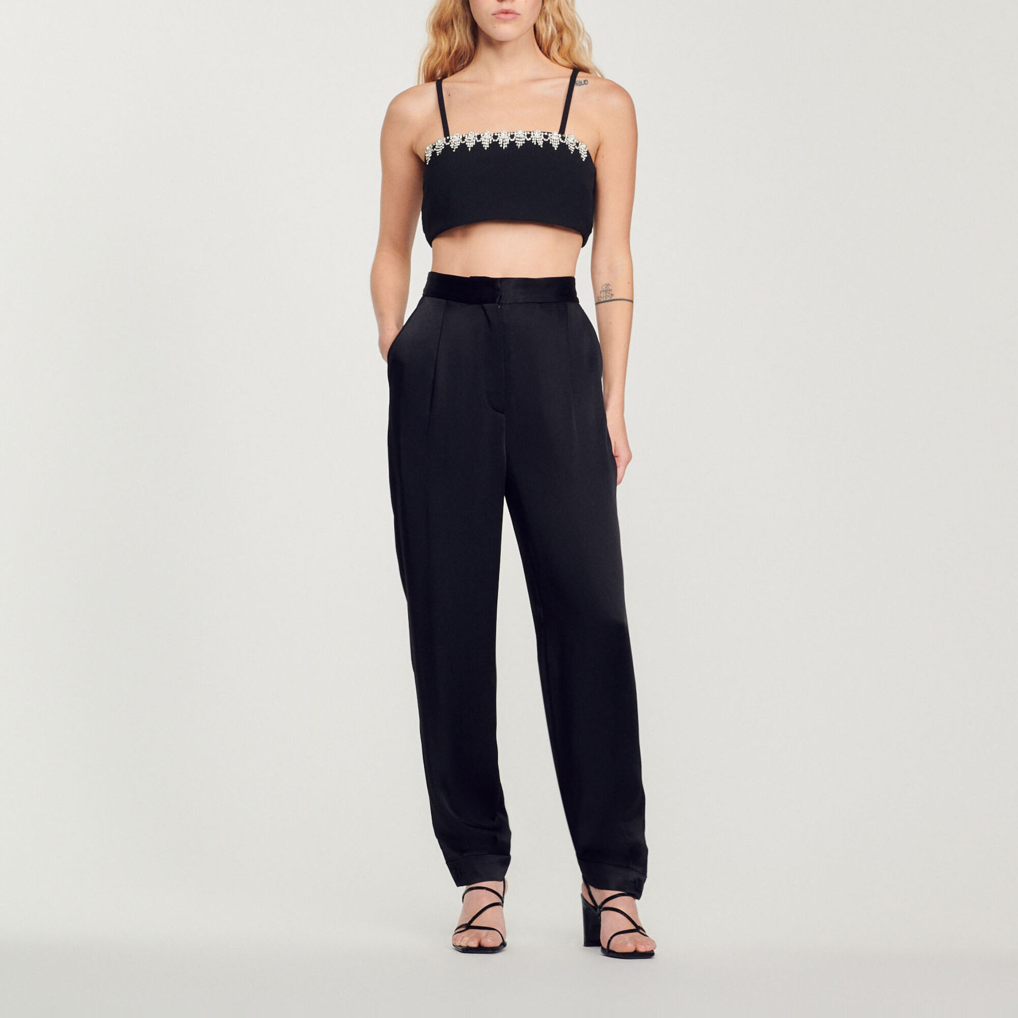 Satin trousers with embellished detail