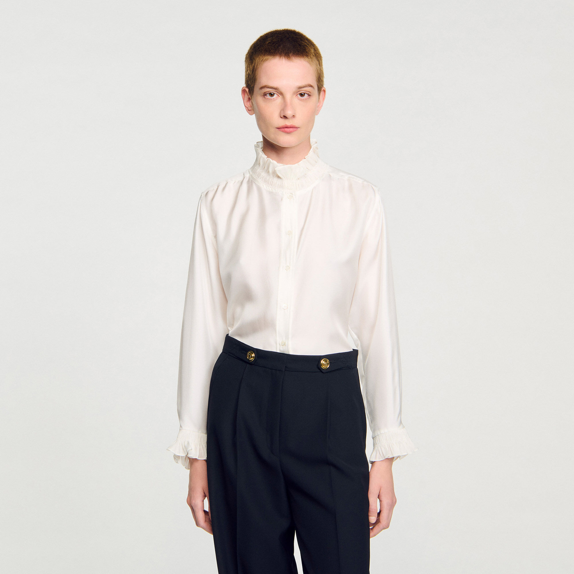 Silk shirt with gathered collar
