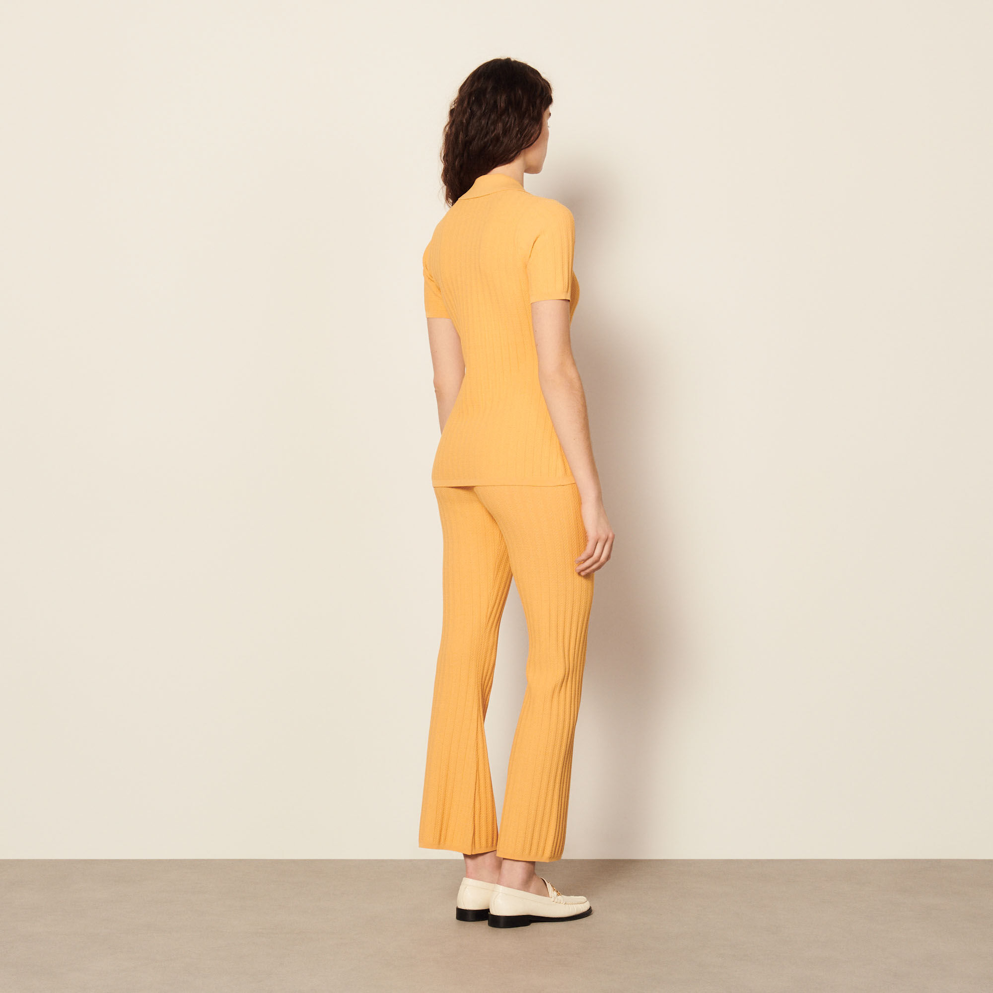 Knit top with pearl buttons yellow / orange For Women
