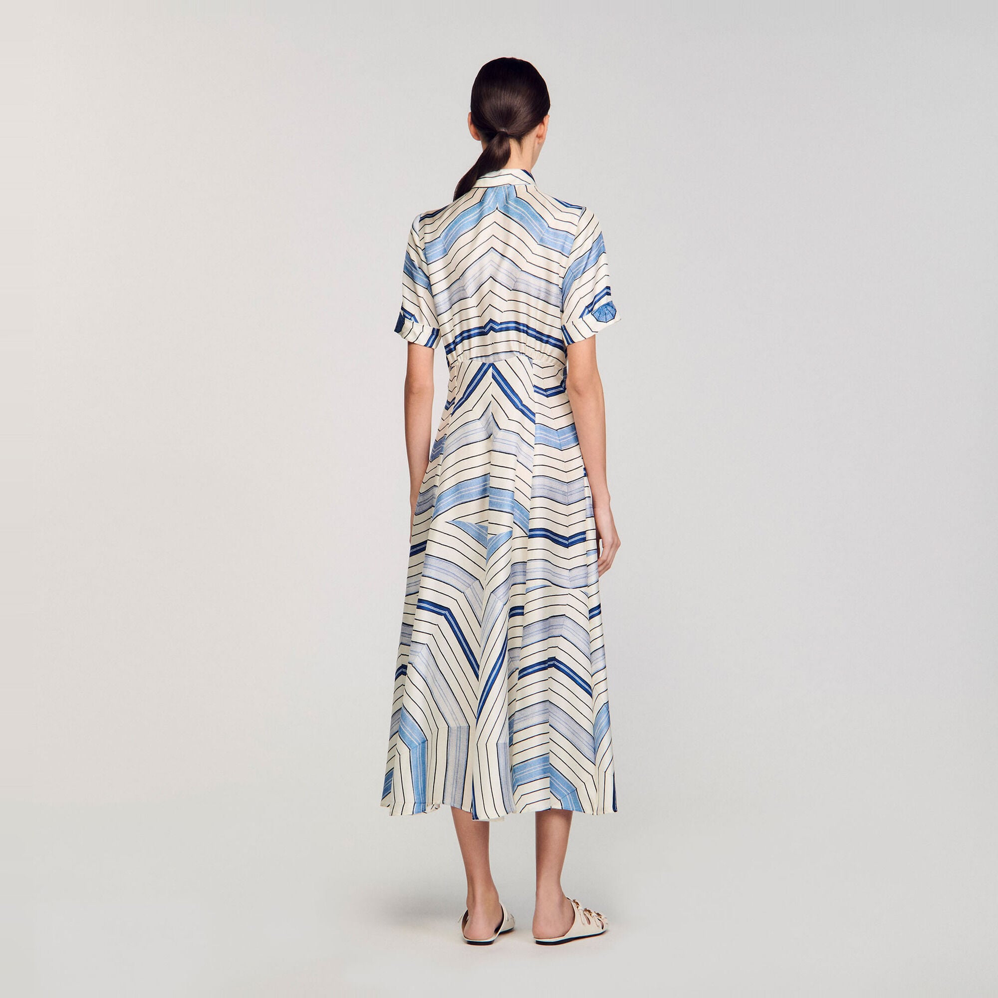 Spiral-motif silk midi dress