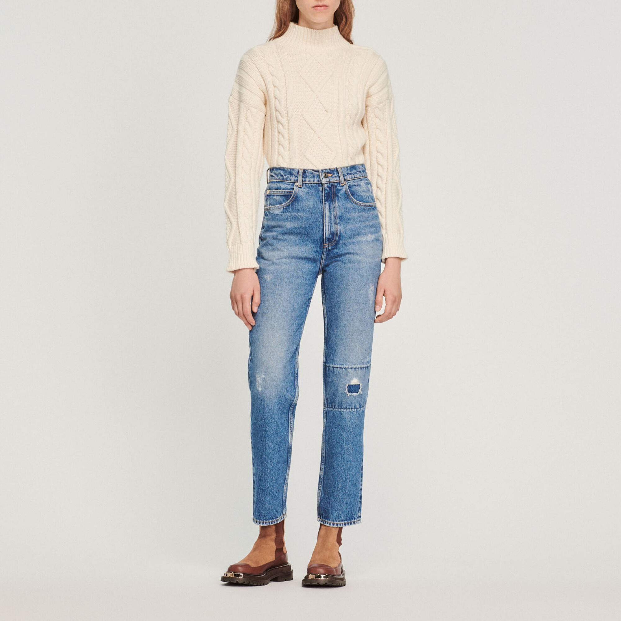 Ripped straight-leg jeans