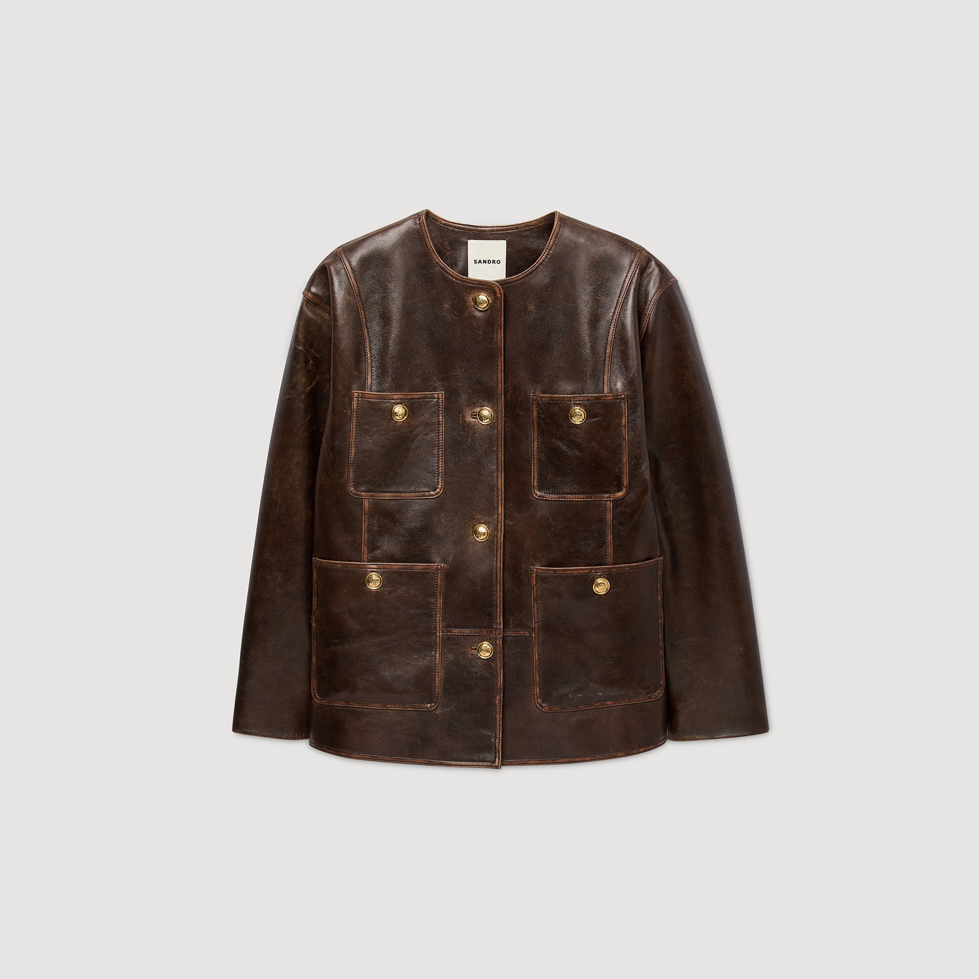 Long distressed leather jacket