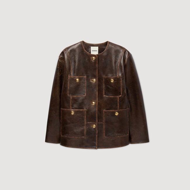 Long distressed leather jacket