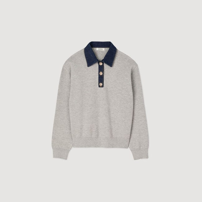 Jumper with denim collar