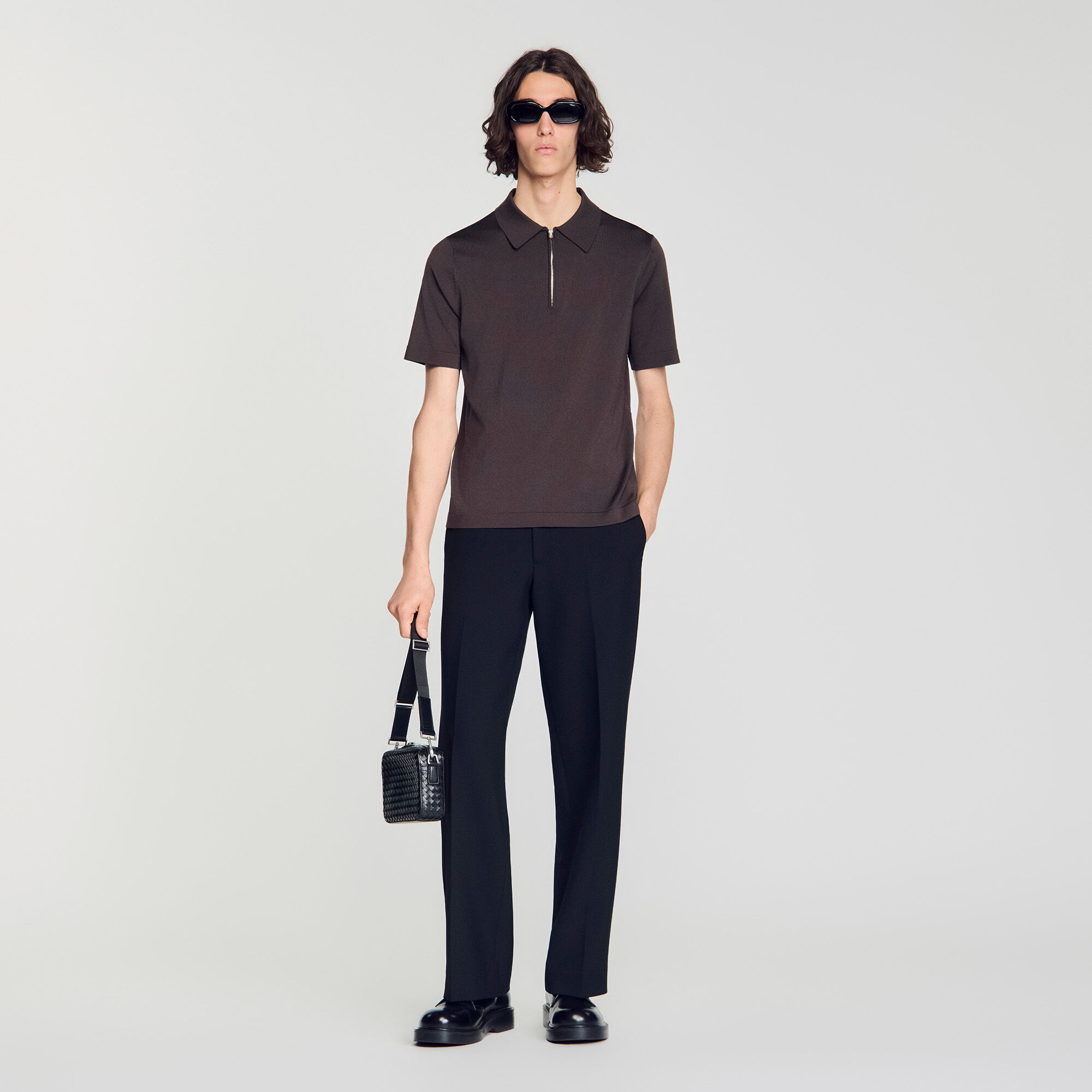 Knitted polo shirt with zip collar