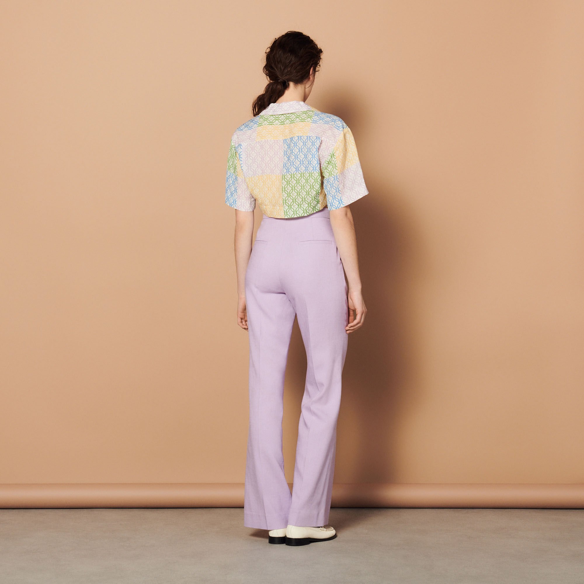 Printed patchwork cropped shirt