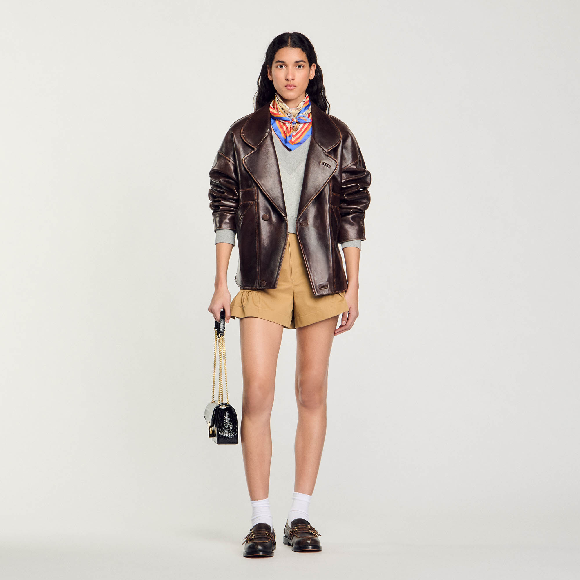 Sandro leather trucker jacket hotsell