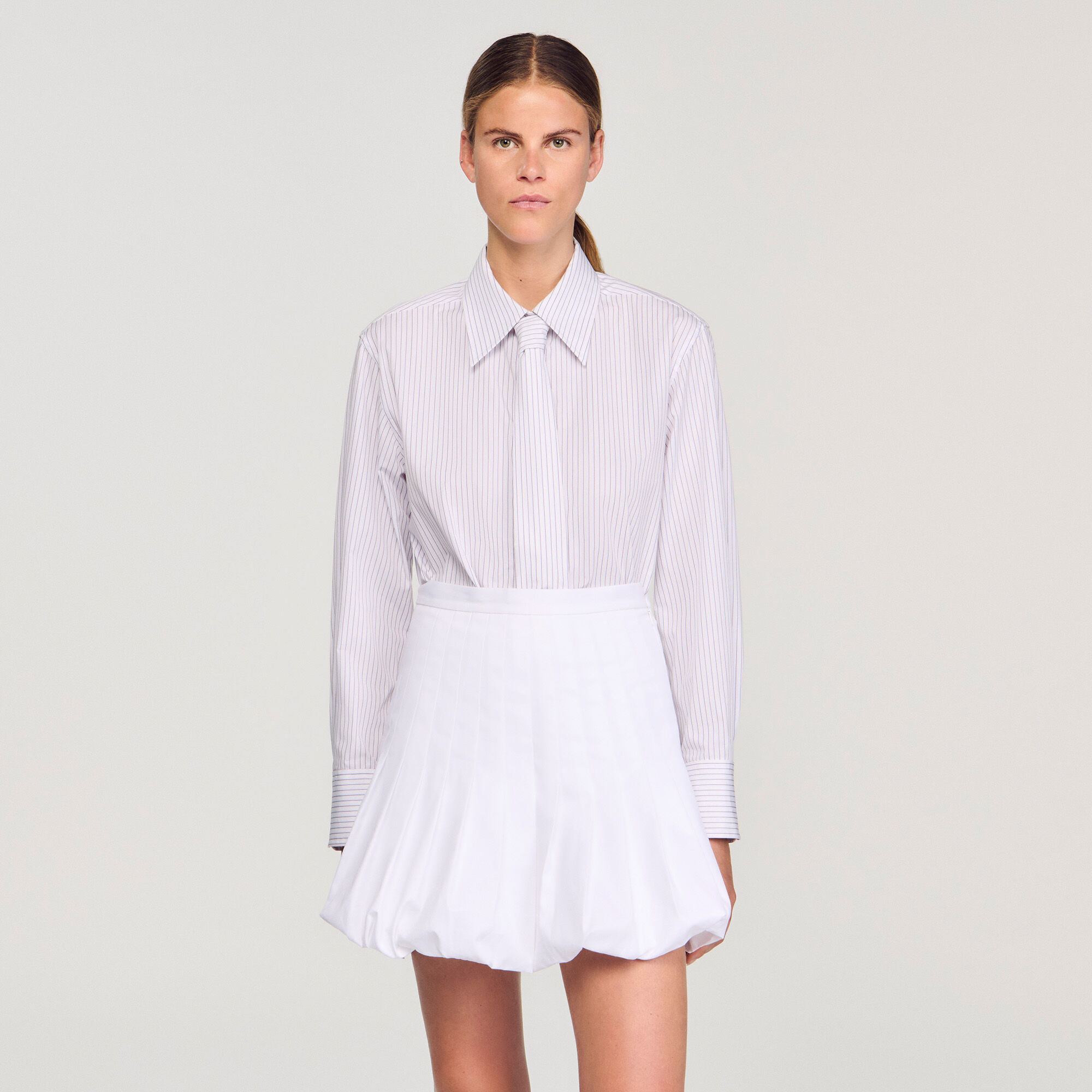 Striped shirt with detachable tie
