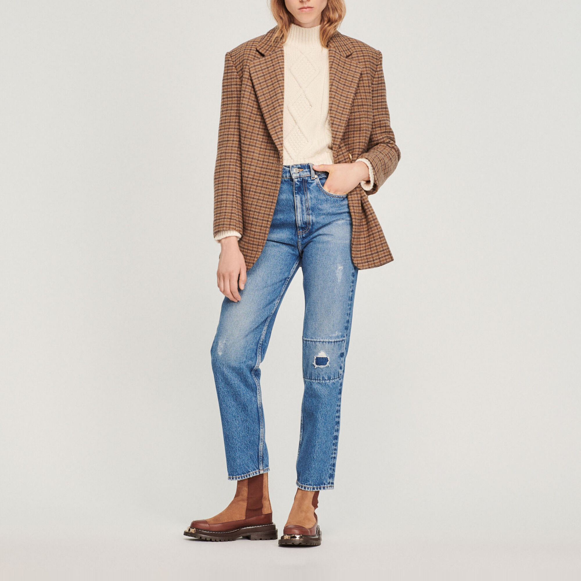 Ripped straight-leg jeans
