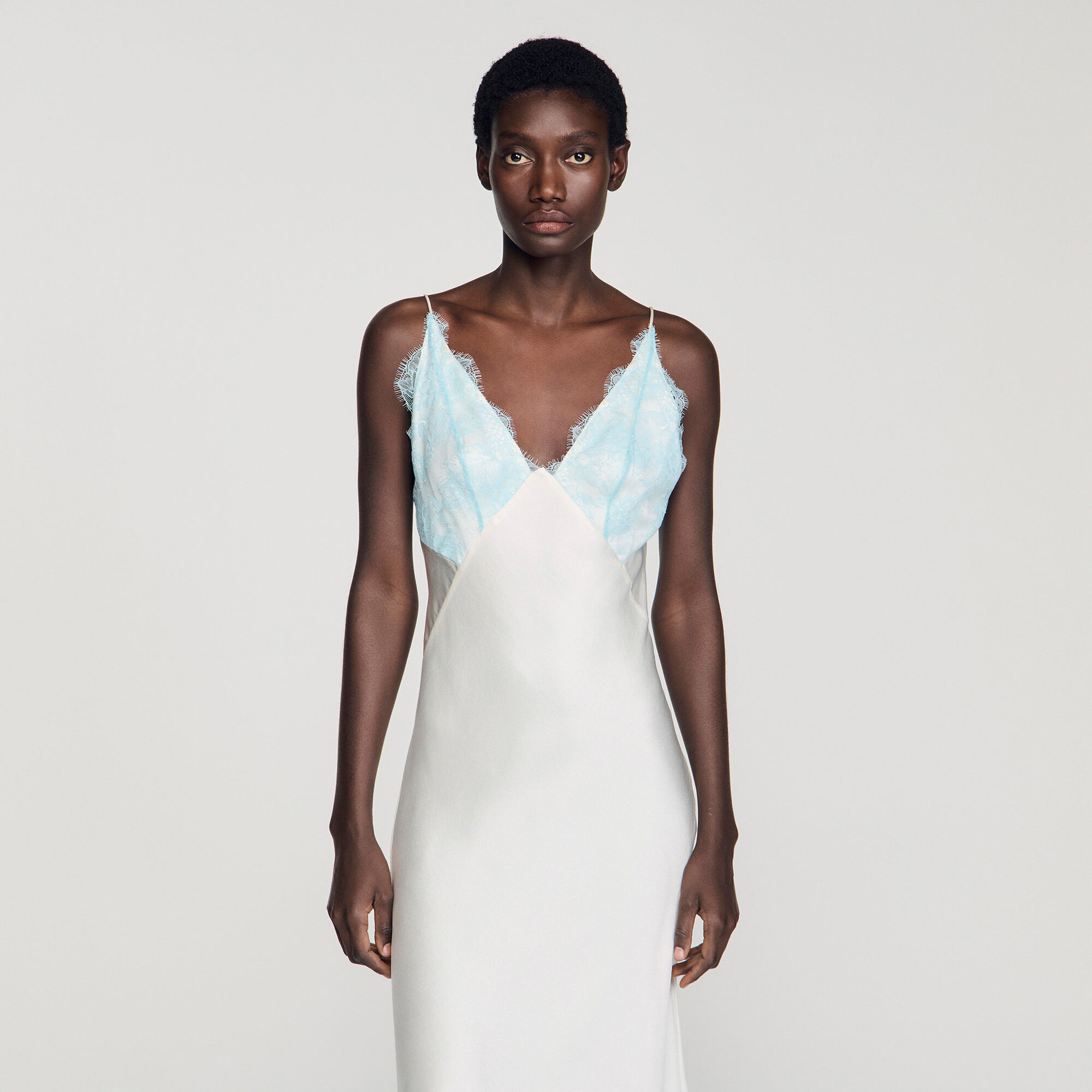 Lingerie-style maxi dress white / beige For Women | Sandro Paris