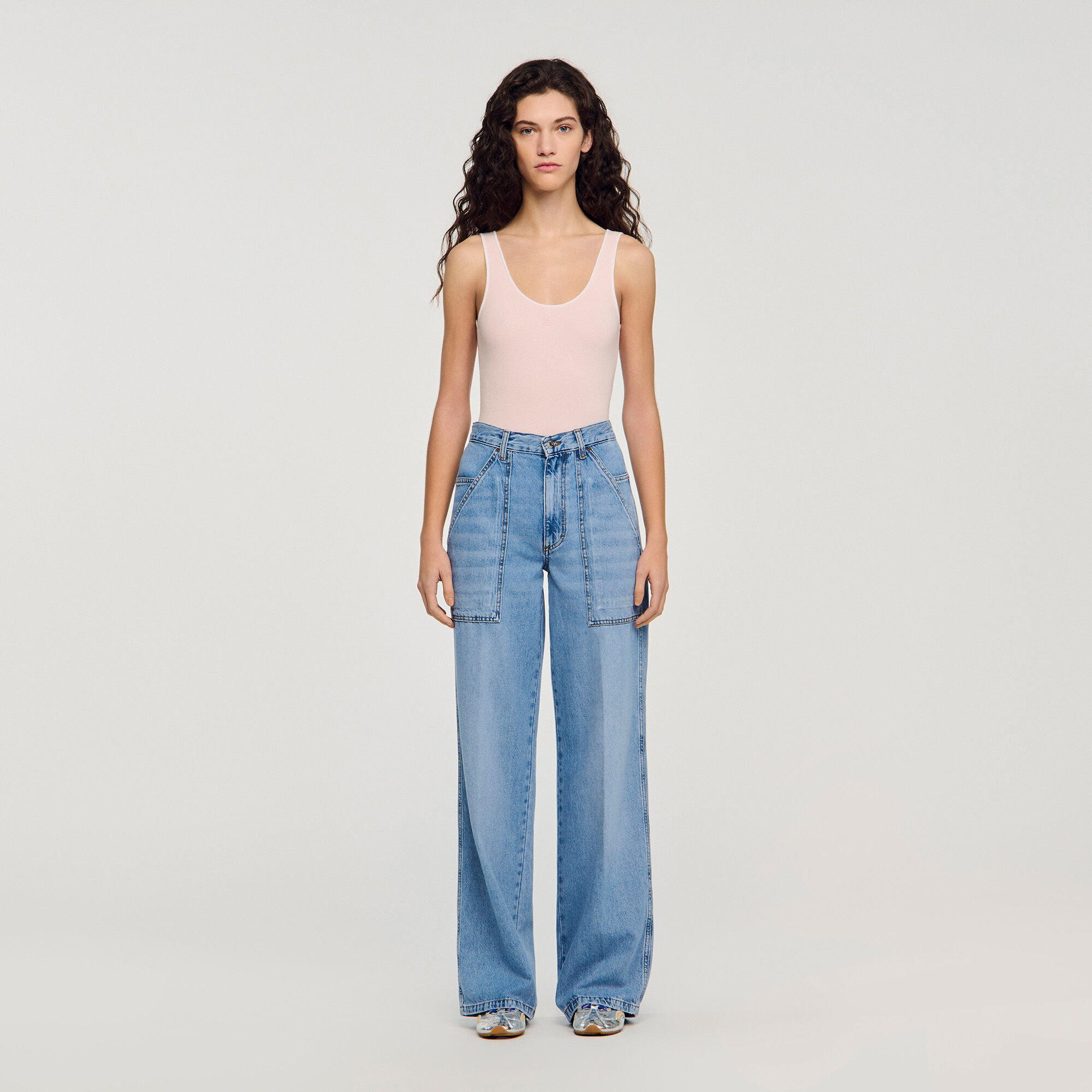 Faded wide straight-leg jeans