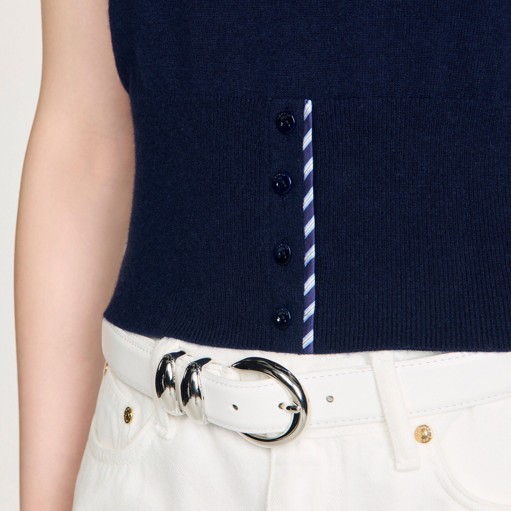 Cropped stripy wool-cashmere jumper