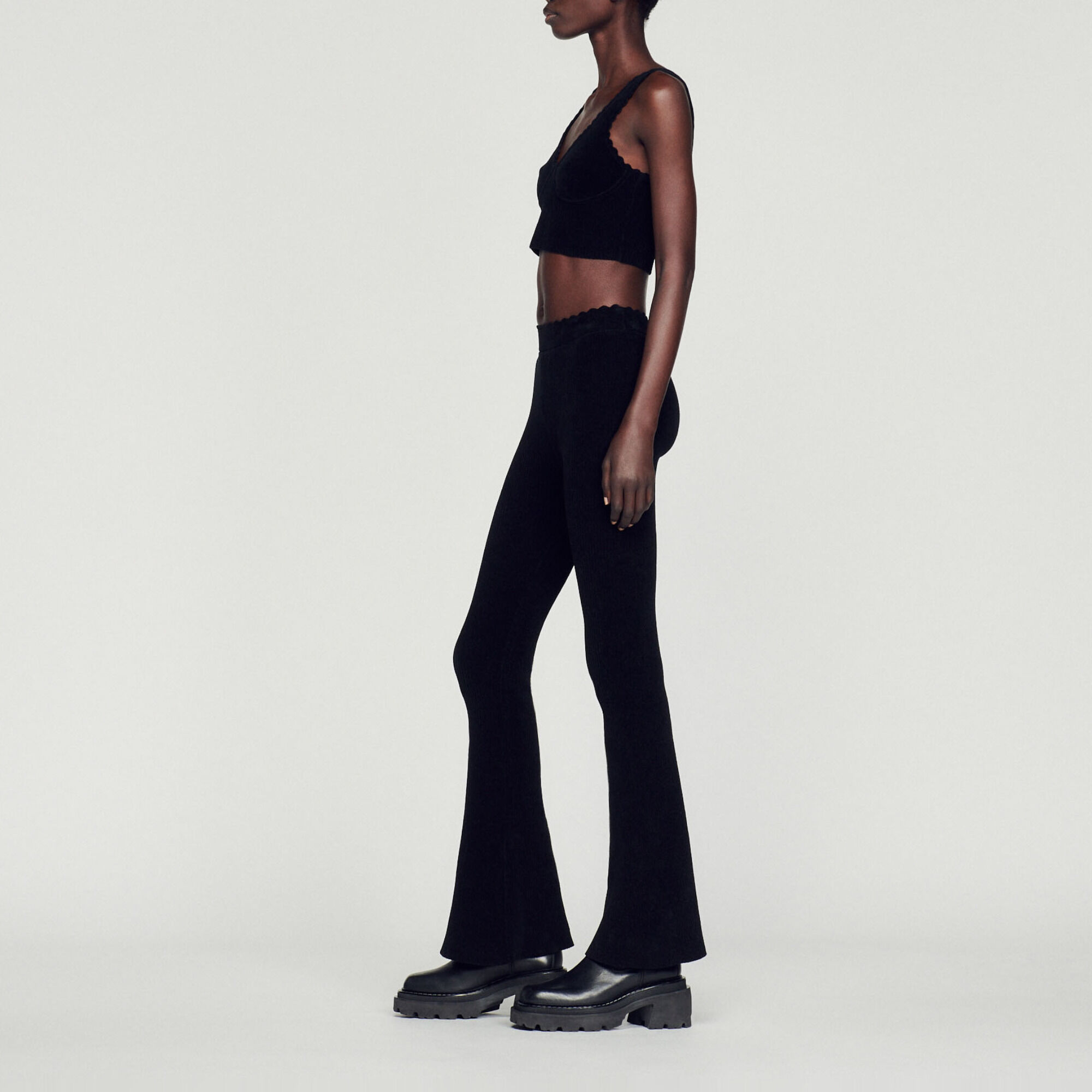 Flared velour knit trousers