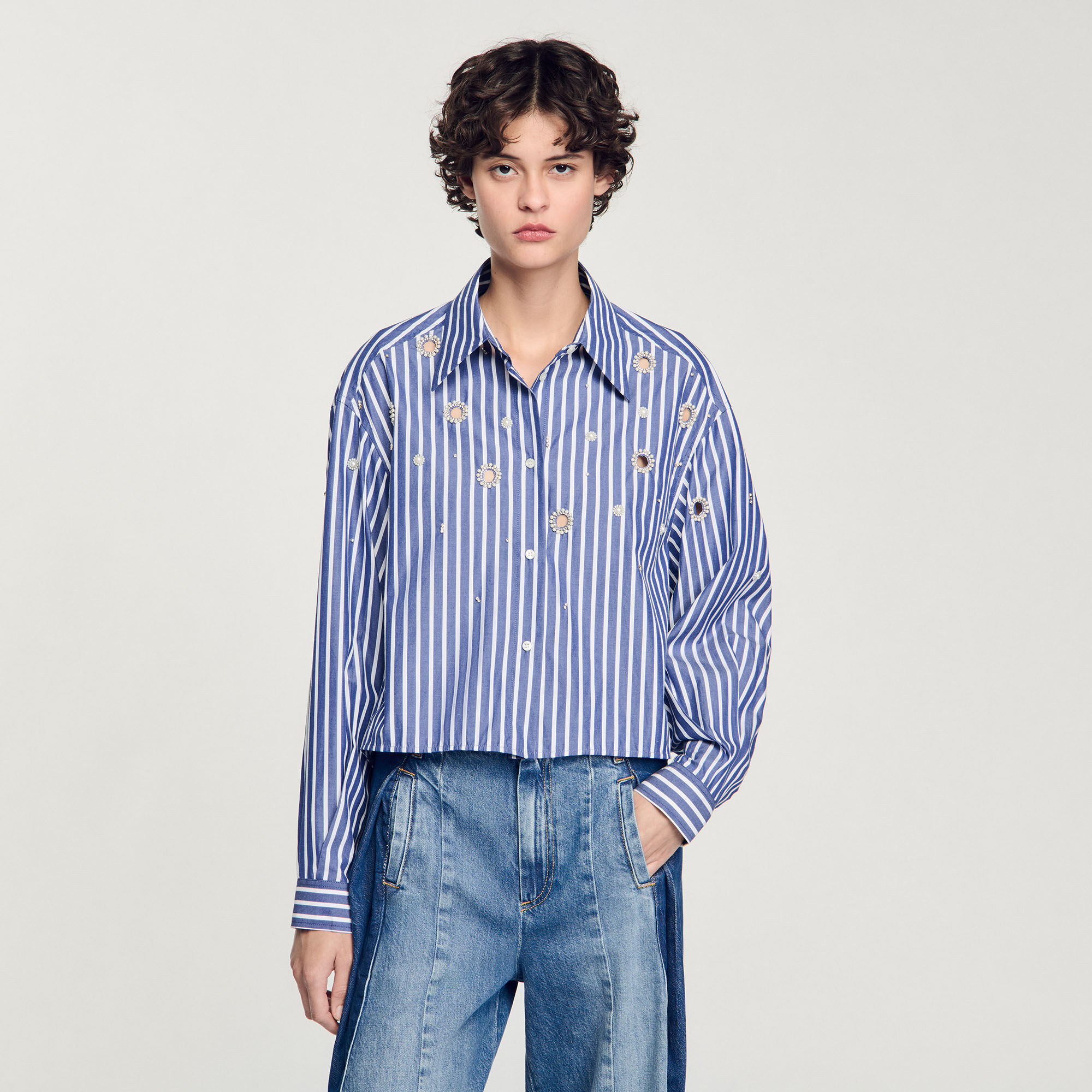 Beaded striped shirt
