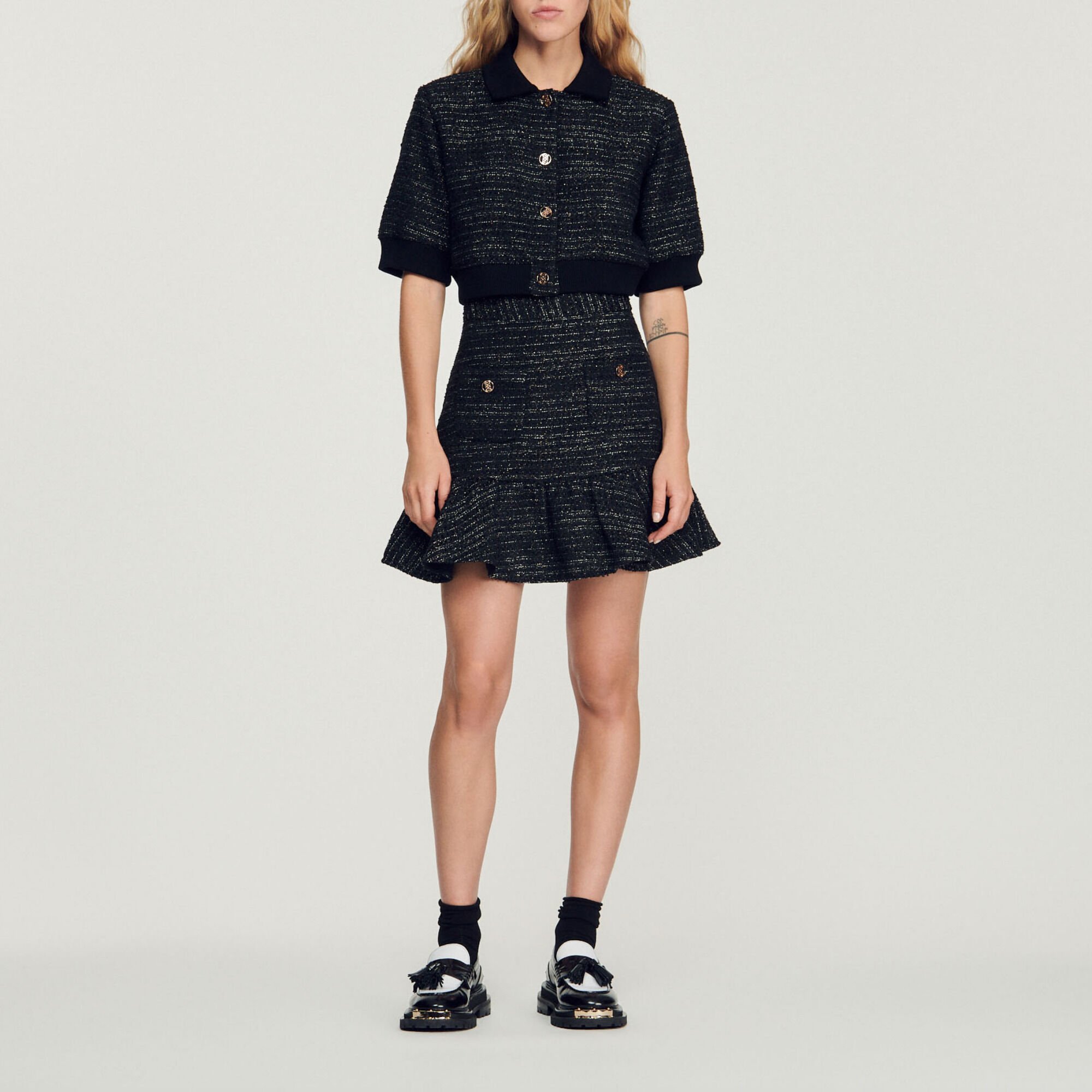 Cropped tweed short-sleeved jacket