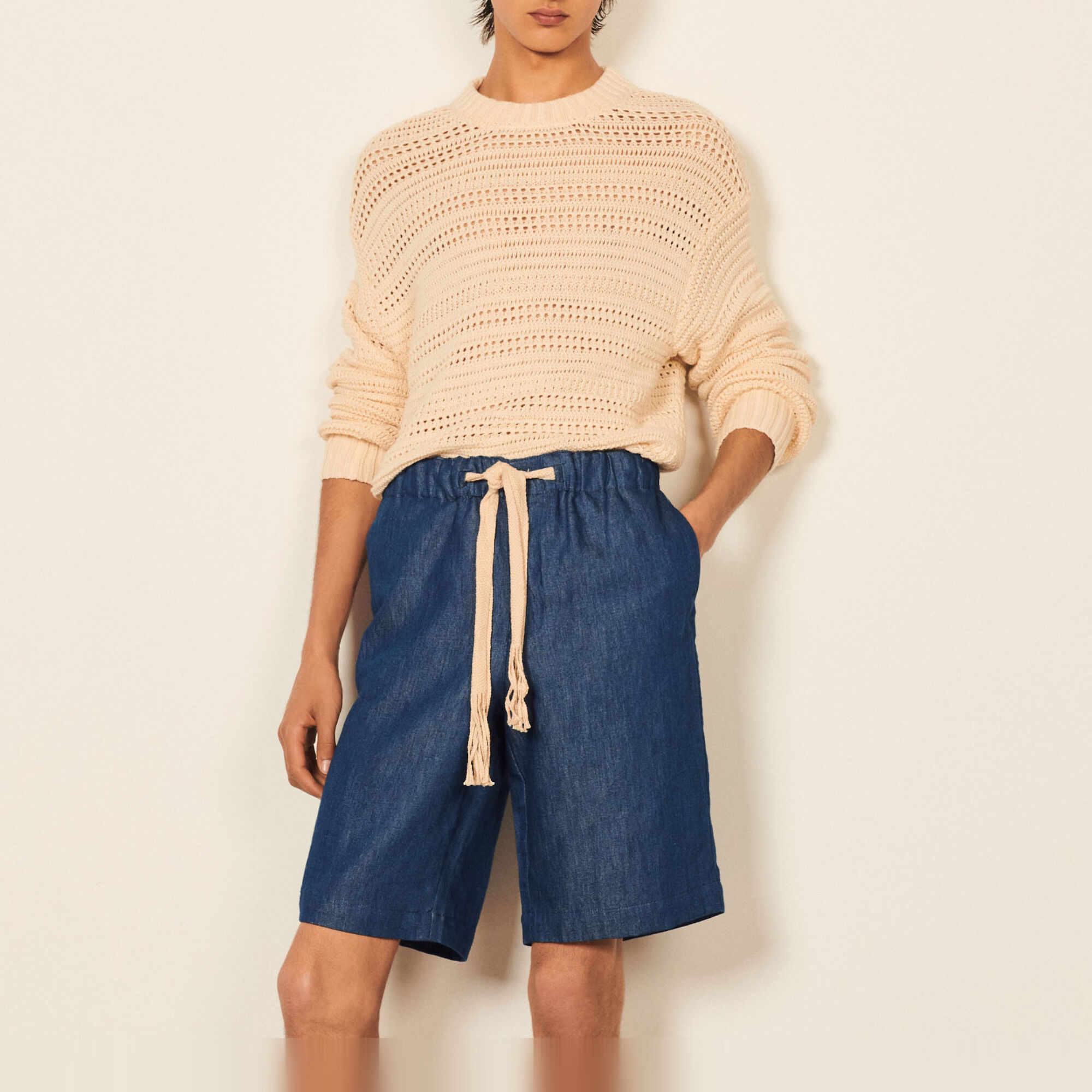 Wide chambray Bermuda shorts