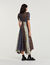Long printed dress with pussy bow collar