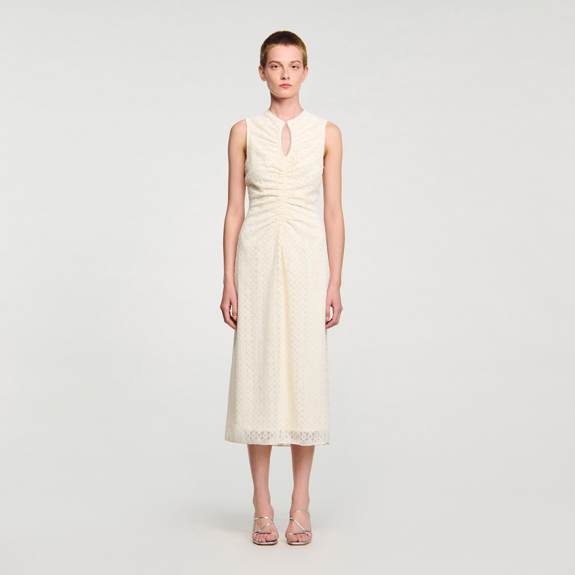Lace maxi dress white / beige For Women | Sandro Paris