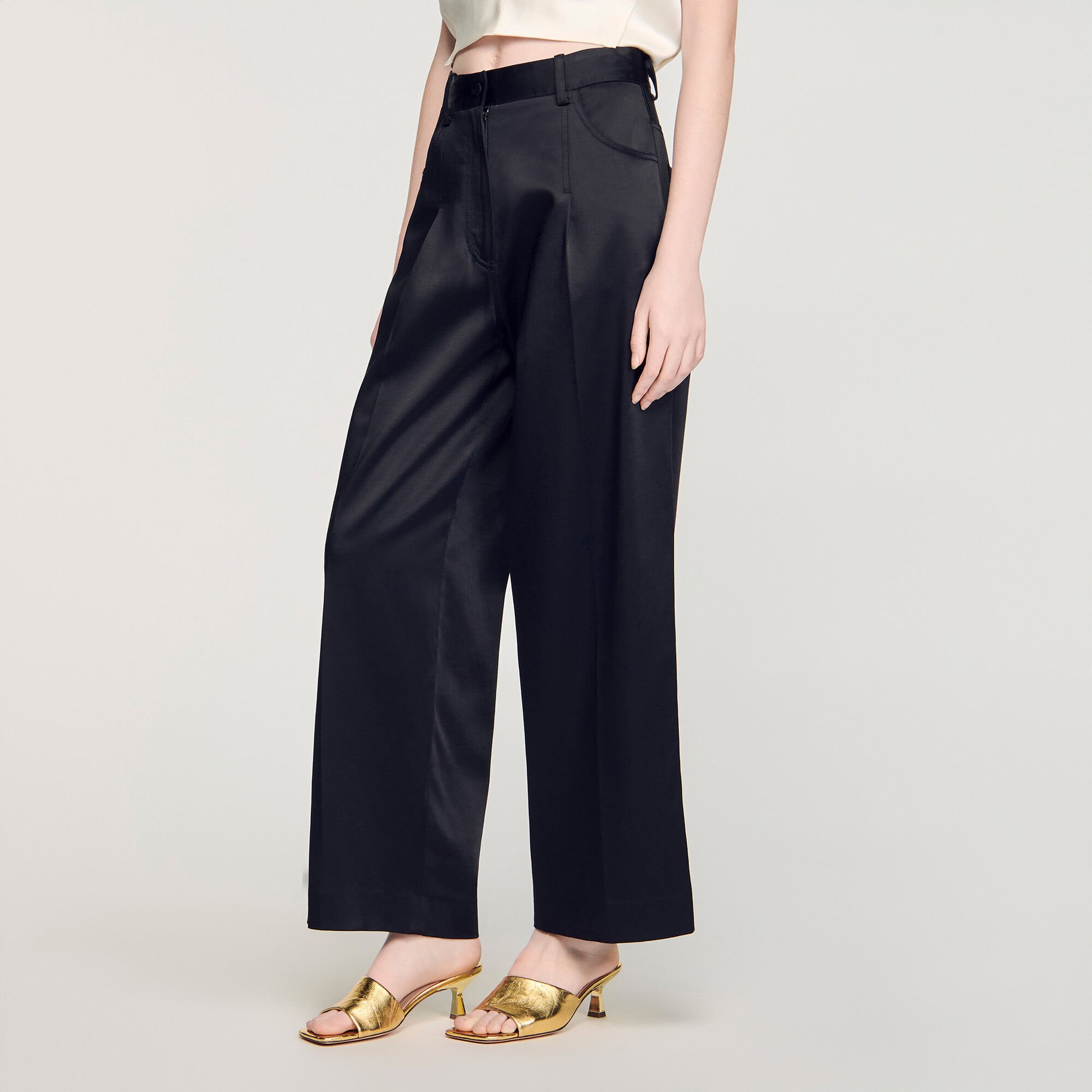 Satin-effect wide-leg trousers