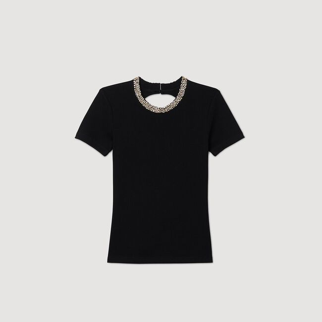 T-shirt with rhinestone trim