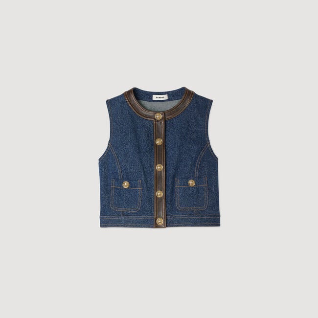 Denim and leather top