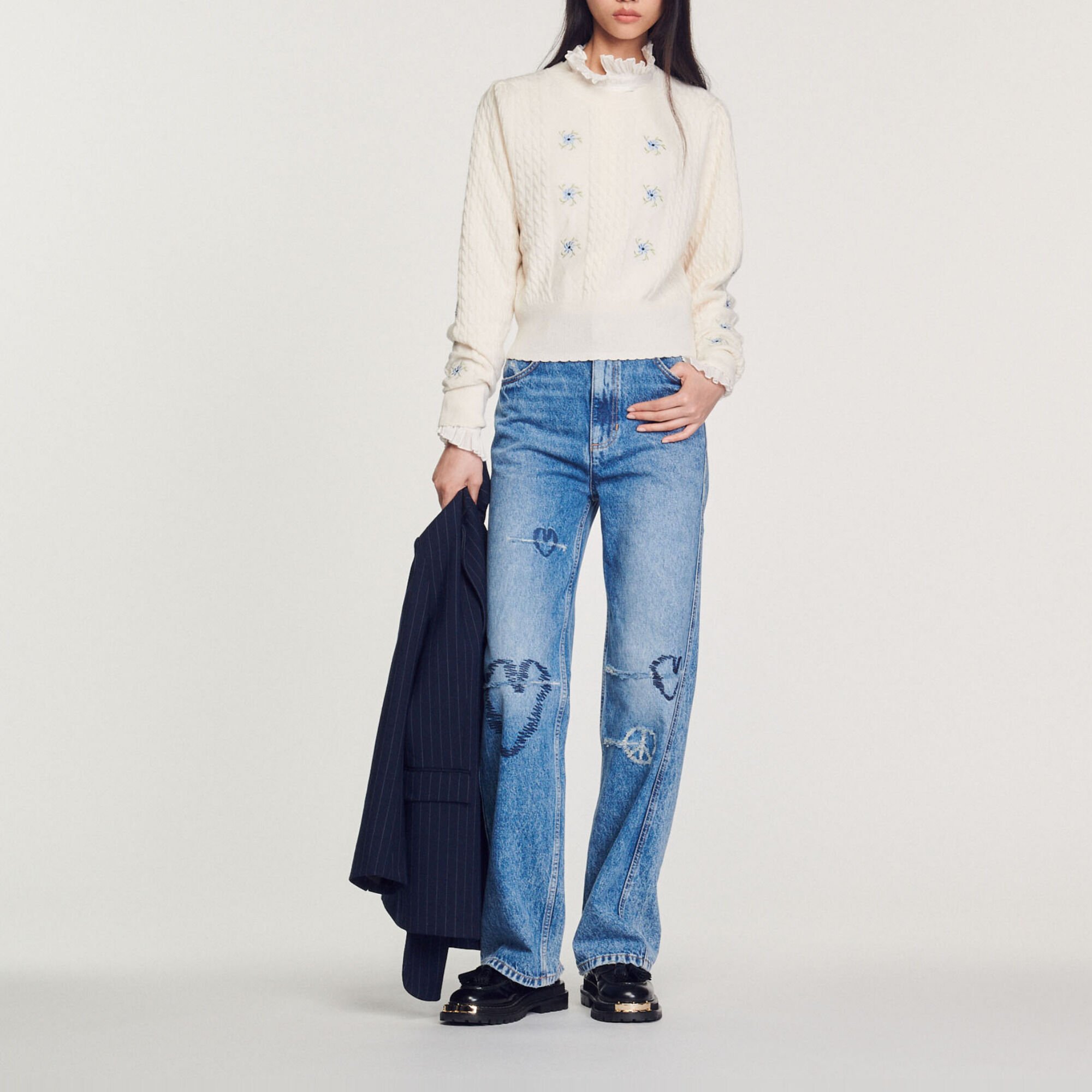 Embroidered knit sweater